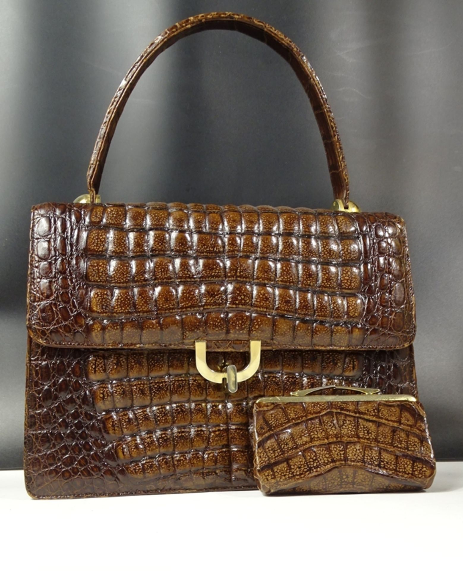 Krokoleder Handtasche mit Geldbeutel, 21x29cm - Bild 10 aus 10