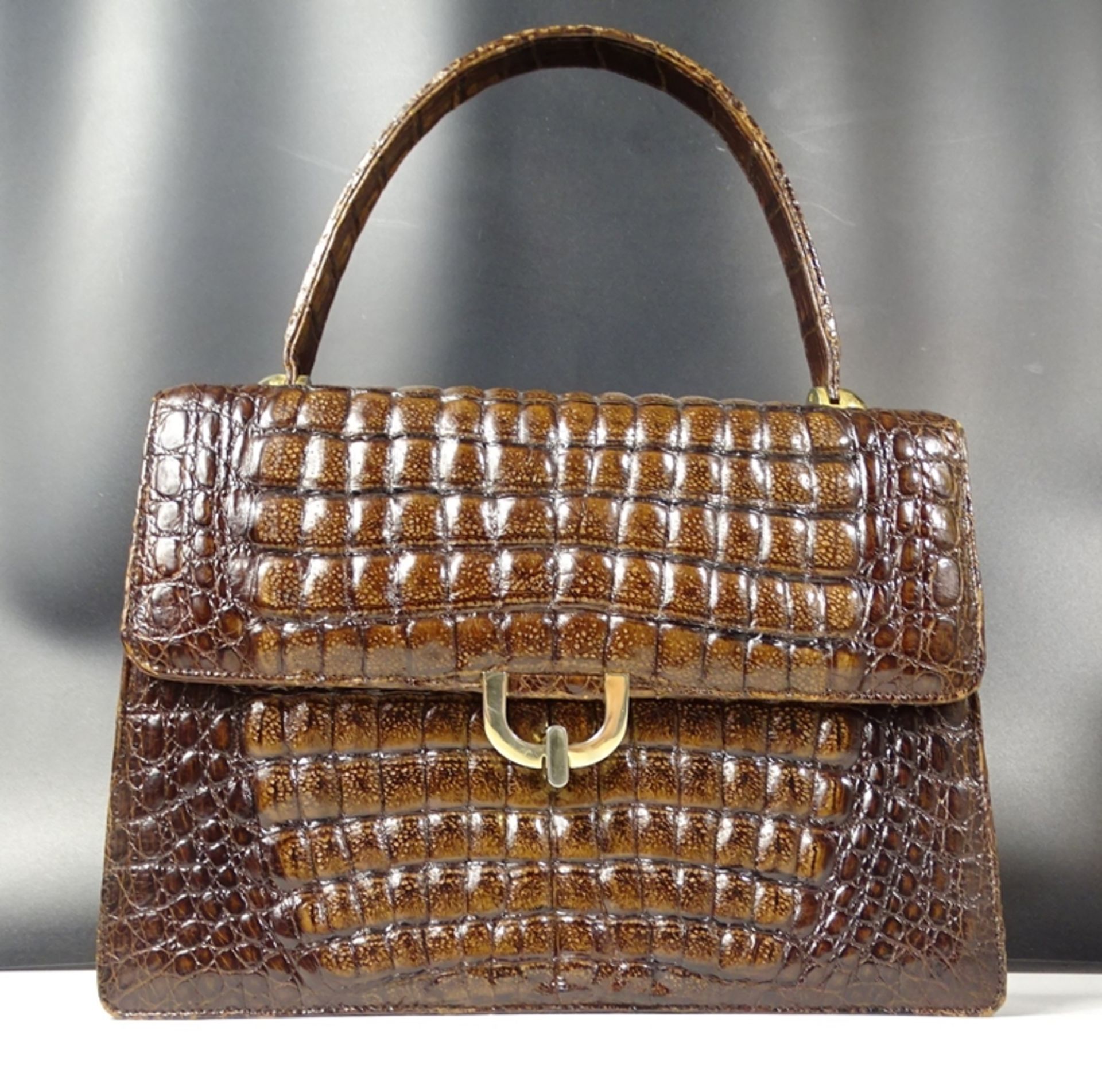 Krokoleder Handtasche mit Geldbeutel, 21x29cm - Bild 4 aus 10