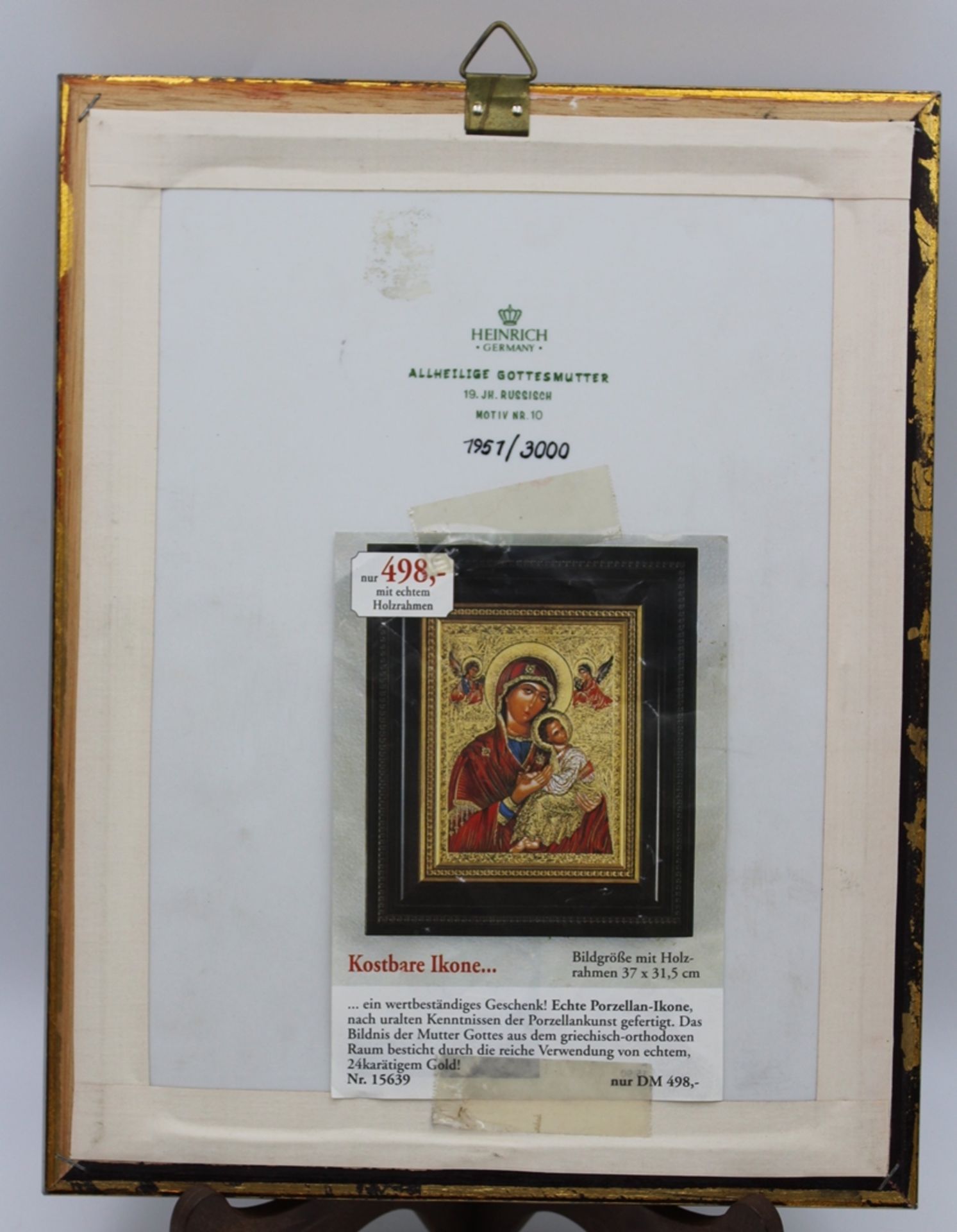 Heinrich-Ikone, Allheilige Gottesmutter, Motiv. 10, limit. 1951/3000, gerahmt, RG 29 x 22,5cm. - Bild 3 aus 4