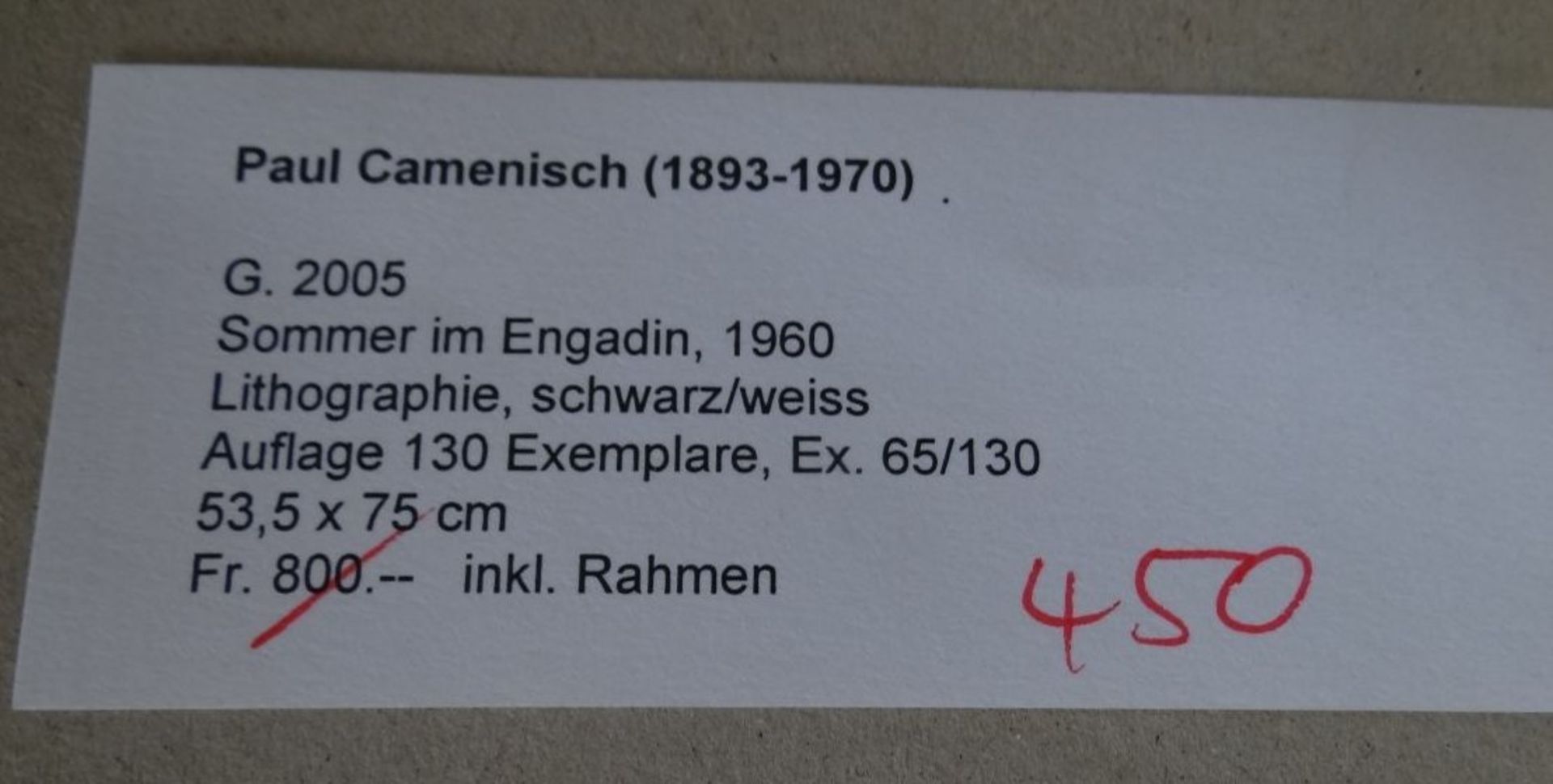 Paul CAMENISCH (1893-1970), 1960 "Sommer im Engadin" mit Widmung des Künstlers, Nr. 65/130, ger/Gla - Image 7 of 7