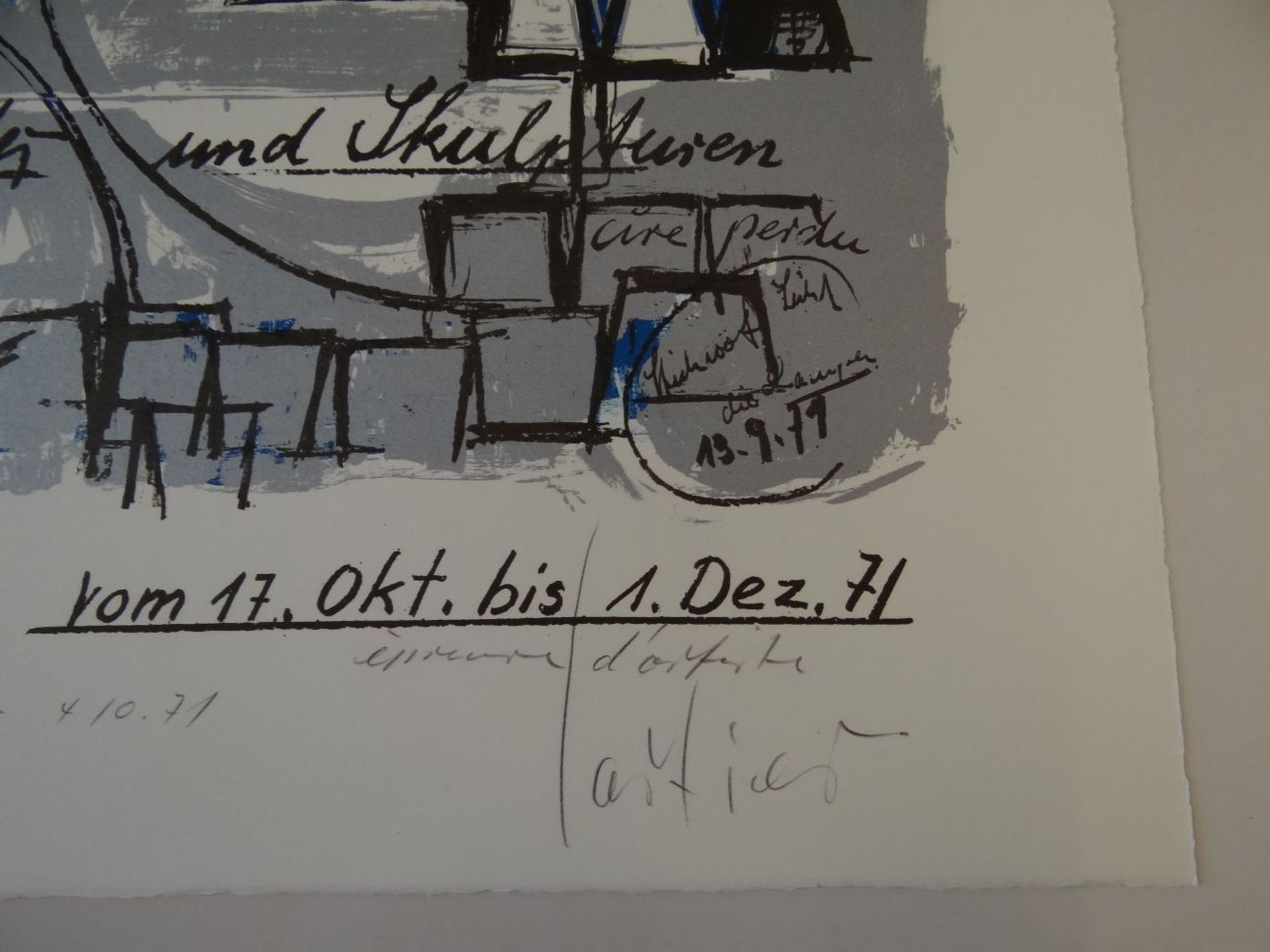 Max CARTIER (1935), Ausstellungsplakat, Lithografie, signiert und für Frau Zürcher, BG 76x57 cm, 19 - Image 5 of 5