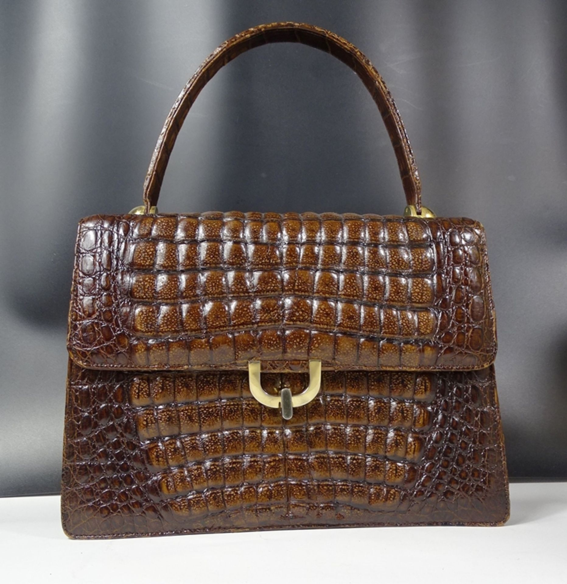 Krokoleder Handtasche mit Geldbeutel, 21x29cm - Bild 2 aus 10