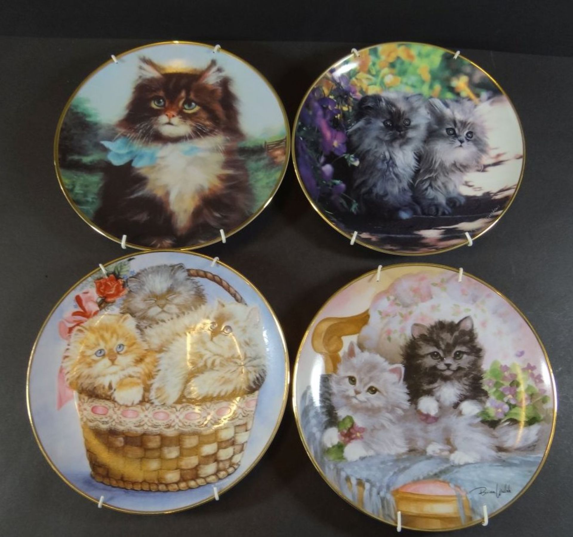 4x Sammelteller mit Katzenmotiven, Franklin Mint, limitiert, D-20,5 cm