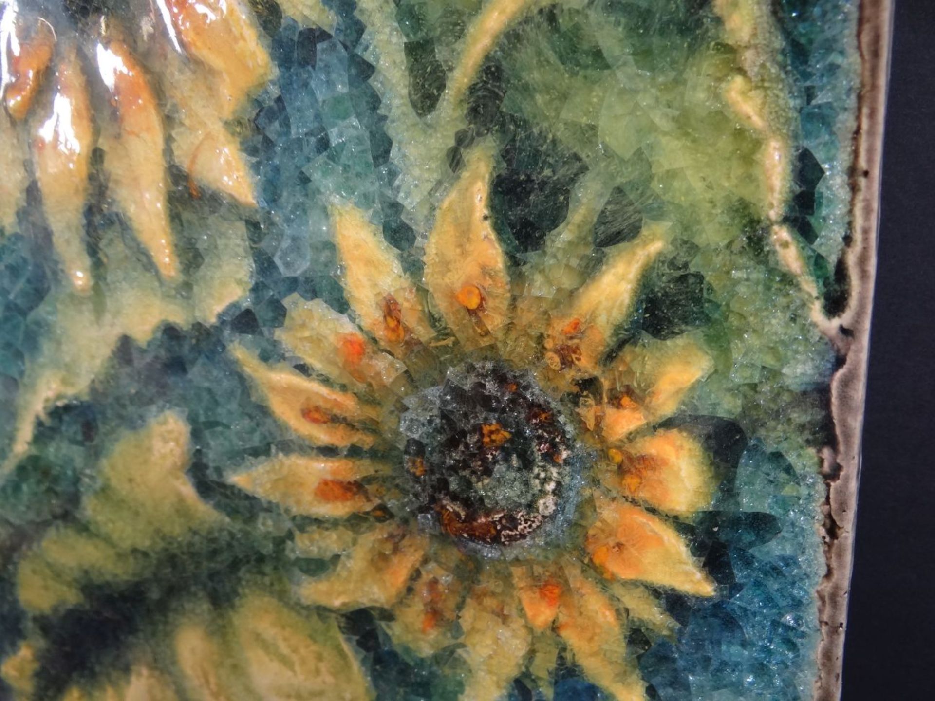 gr. Fliese "Karlsruher Majolika", mit Sonnenblumen, 33x24 cm - Bild 3 aus 5