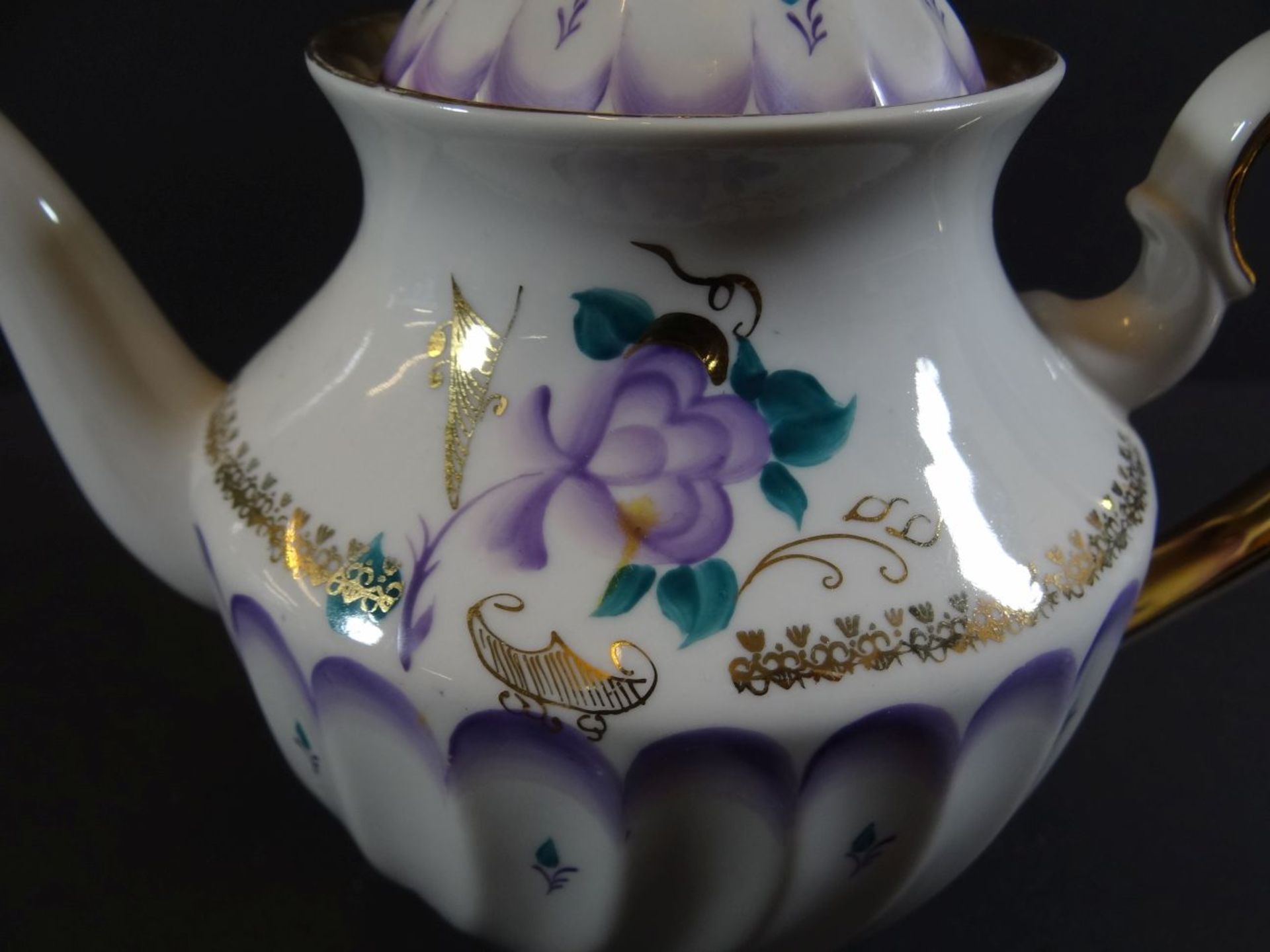 Teekanne mit Blumenmalerei, Russland, guter Zustand, H-21 cm - Bild 3 aus 5