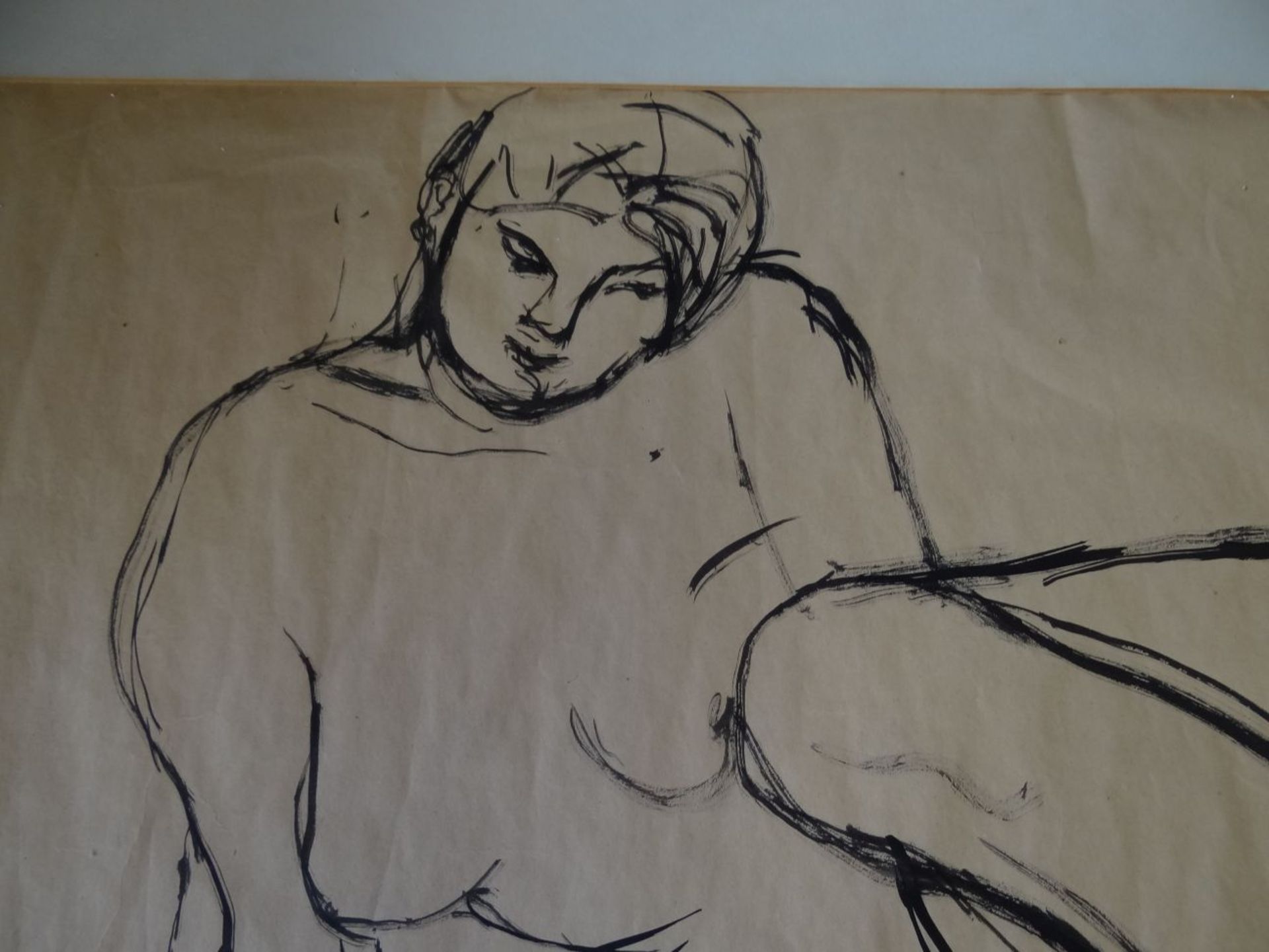 VM, 1962 "sitzende Nackte" Tuschezeichnung, gerahmt, RG 65x843 cm, Blatt leicht gewellt und kurzer - Image 2 of 6
