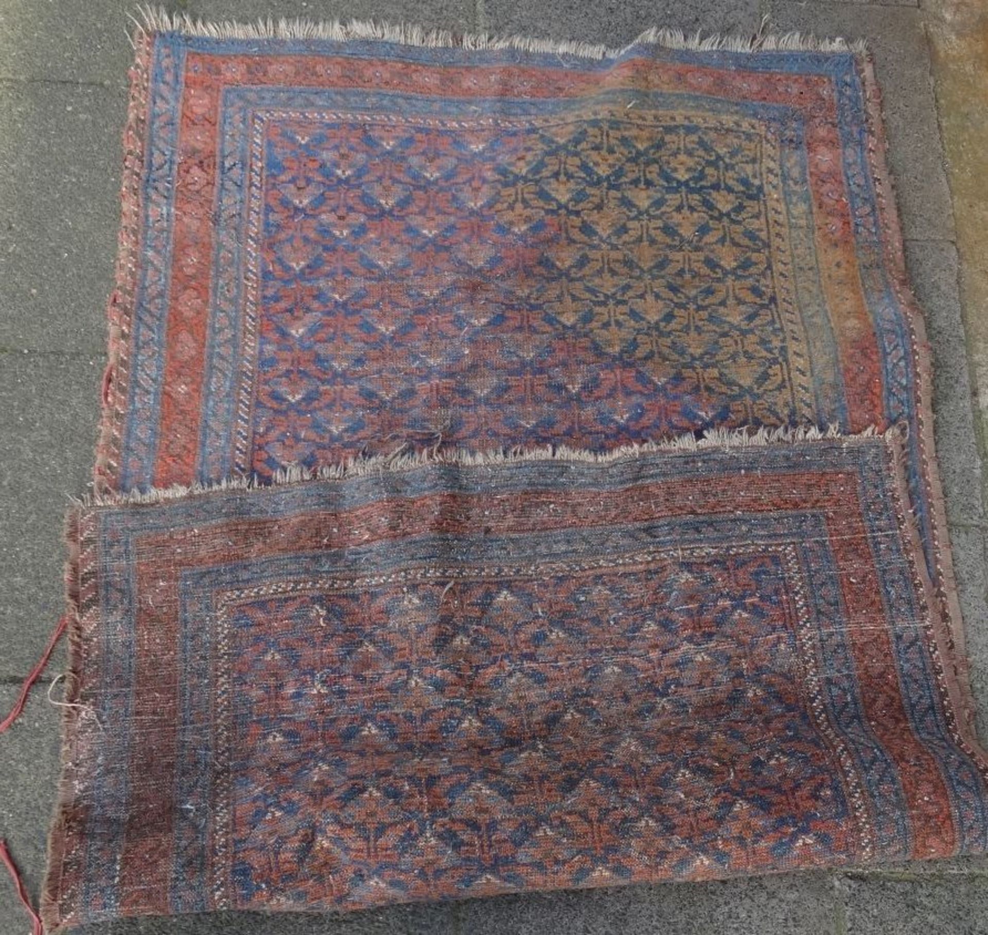 antiker dünner Orient-Teppich,tw. verfärbt, Altersspuren, 150x86 cm - Bild 5 aus 5