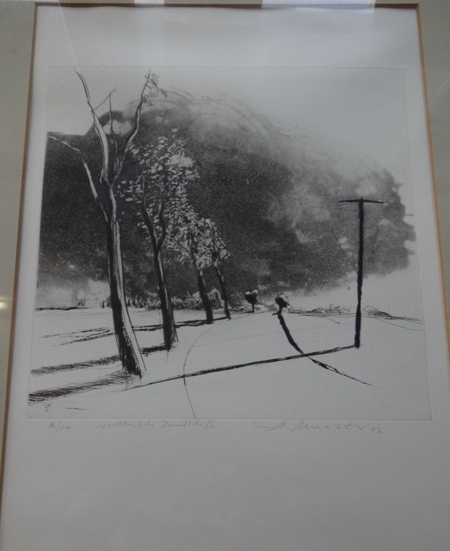 Meister, (oder ähnlich?), 1977 "Norddt. Landschaft" Radierung, Nr. 86/100, ger/Glas, RG 68x53 cm - Image 2 of 5