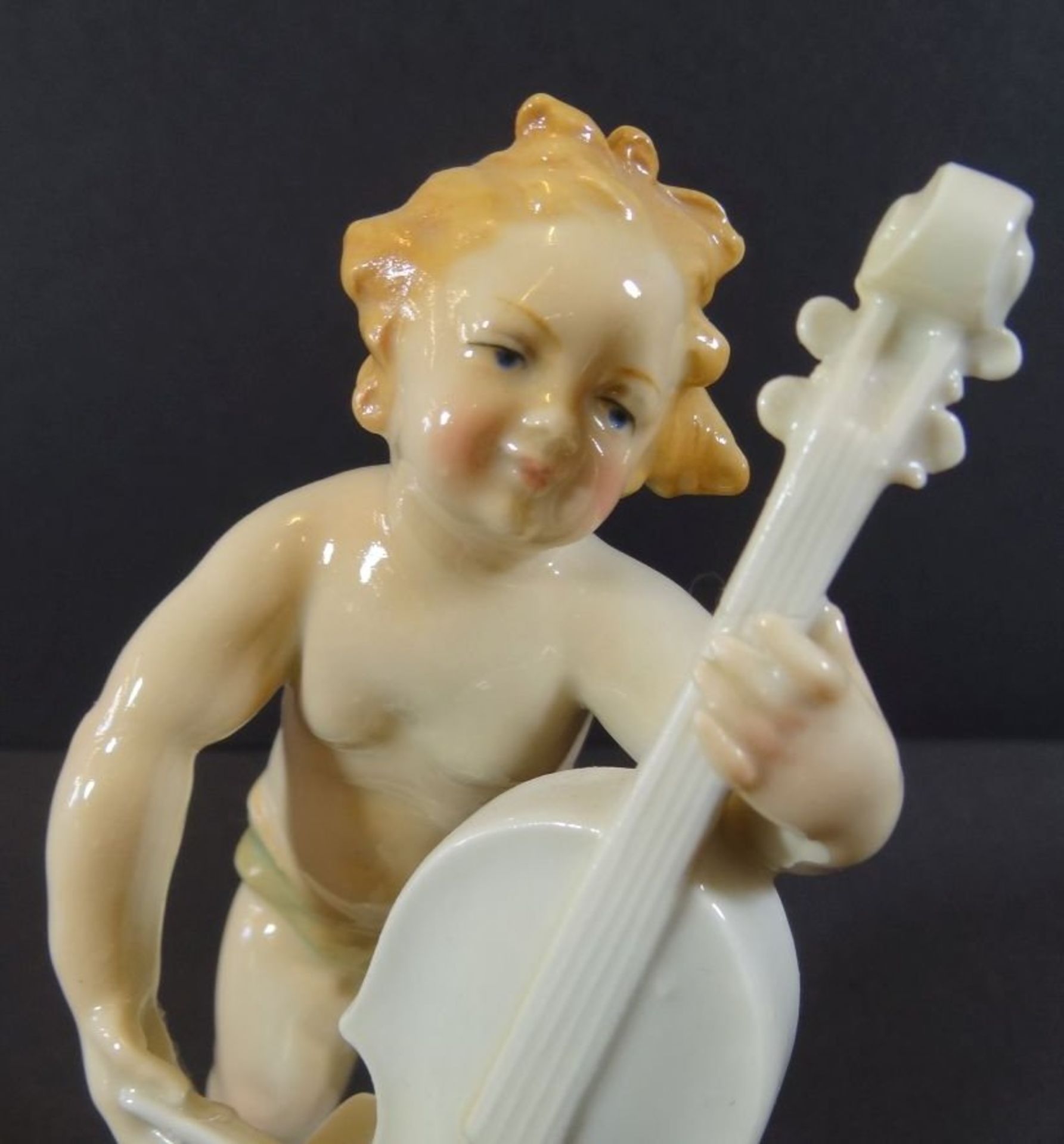 3 Musiker Putto "ENS" Volkstedt, H-13 bis 17 cm, Cellospieler2 kaum sichtbare Klebestellen - Bild 3 aus 26