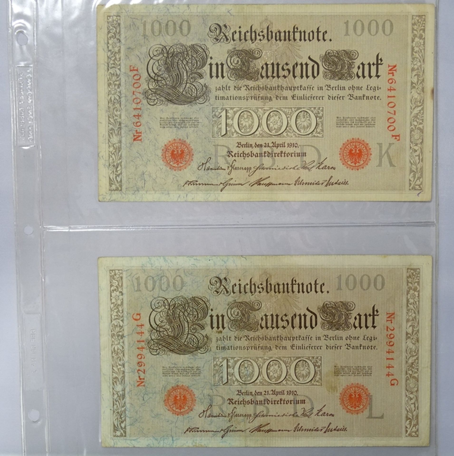 2x eintausend Mark 1910, Reichsbanknoten
