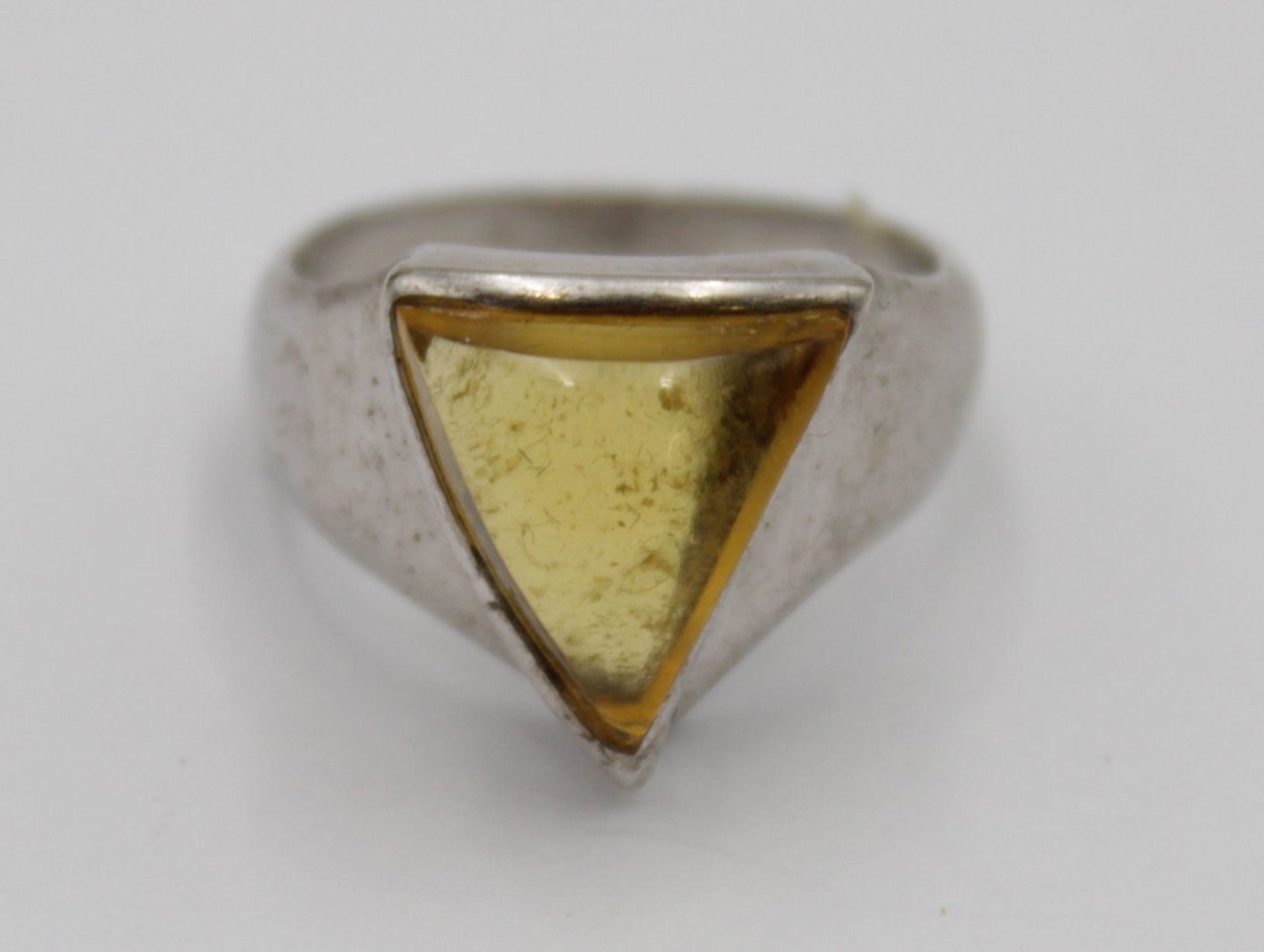 925er Silber-Ring, mit Bernstein, 6,4gr., RG 54