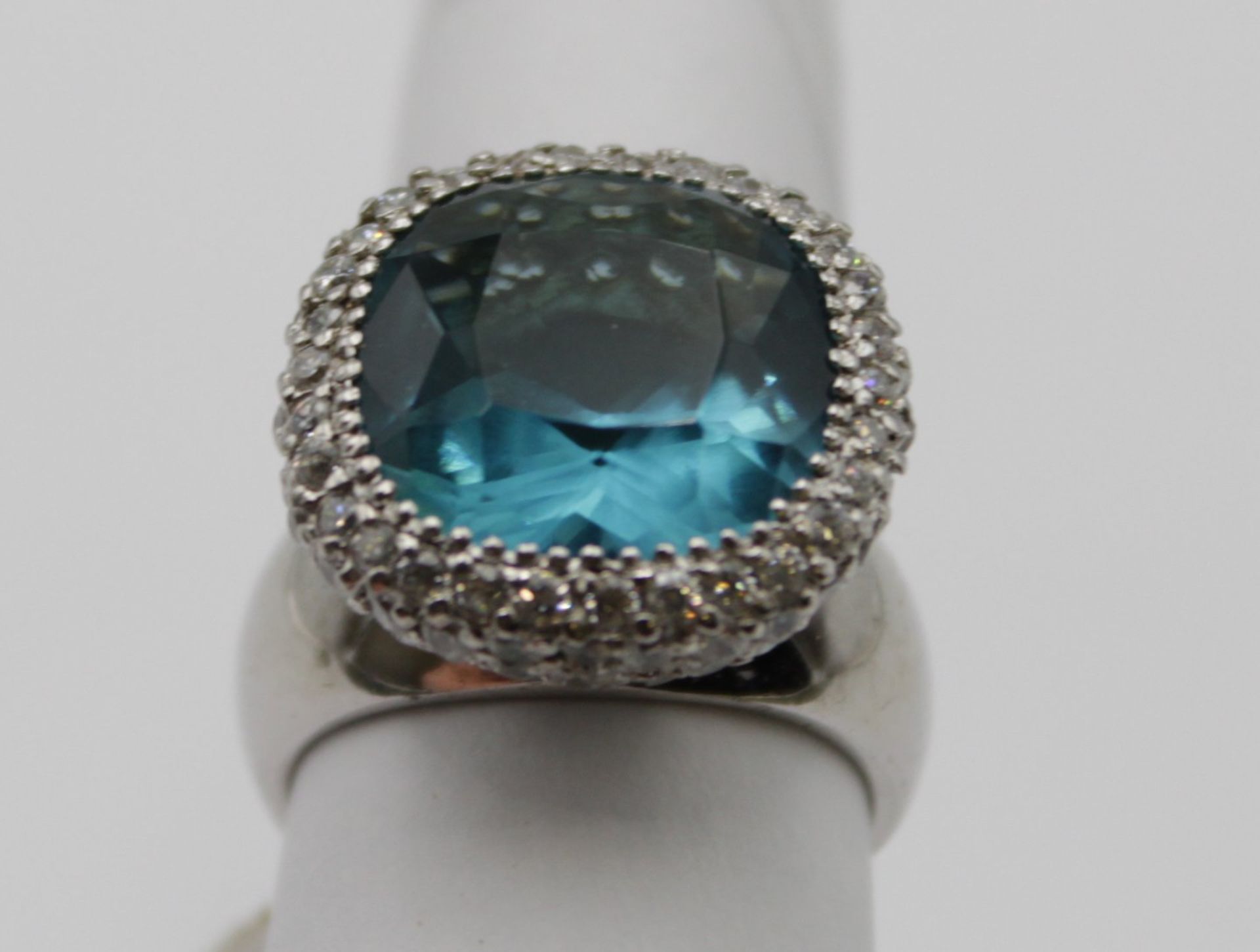 925er Silber-Ring, blauer und farblose Zirkone, ca. 13gr, RG 59 - Bild 3 aus 6