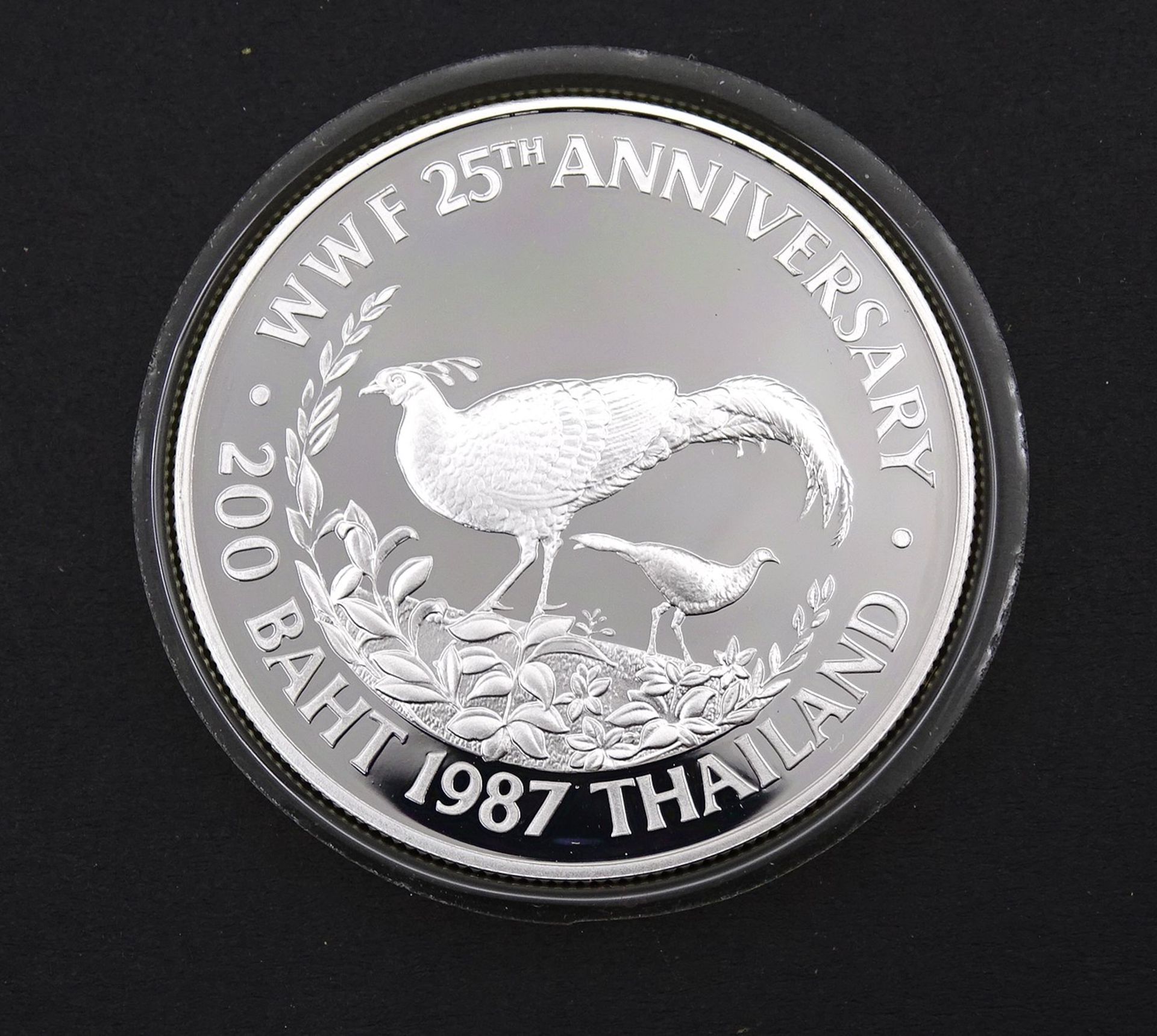 Silbermünze 200 Baht 1987 Thailand WWF, 23,1g., Silber 0.925, gekapselt