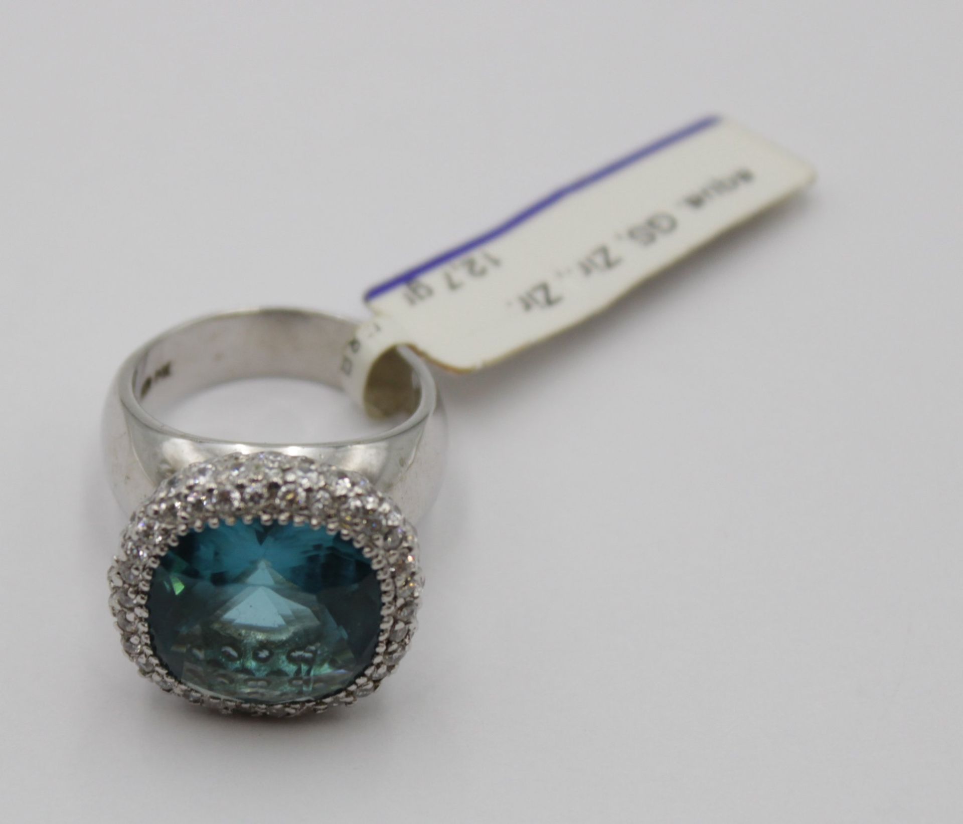 925er Silber-Ring, blauer und farblose Zirkone, ca. 13gr, RG 59