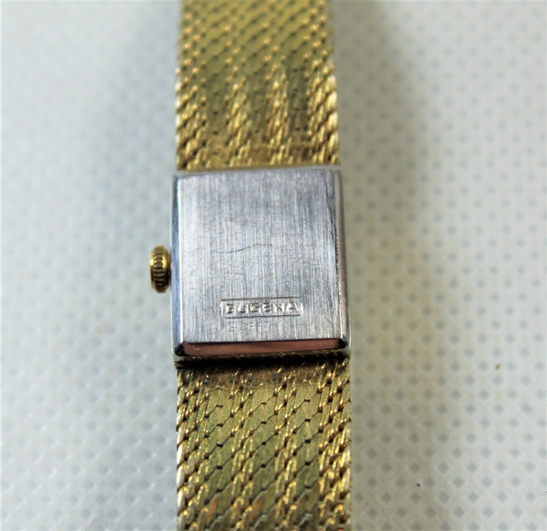 Damen Armbanduhr, Dugena, Quarzwerk, Gehäusemaße ca.: 1,7 x 1,7cm mit Krone gemessen, vergoldet, Fu - Image 5 of 5