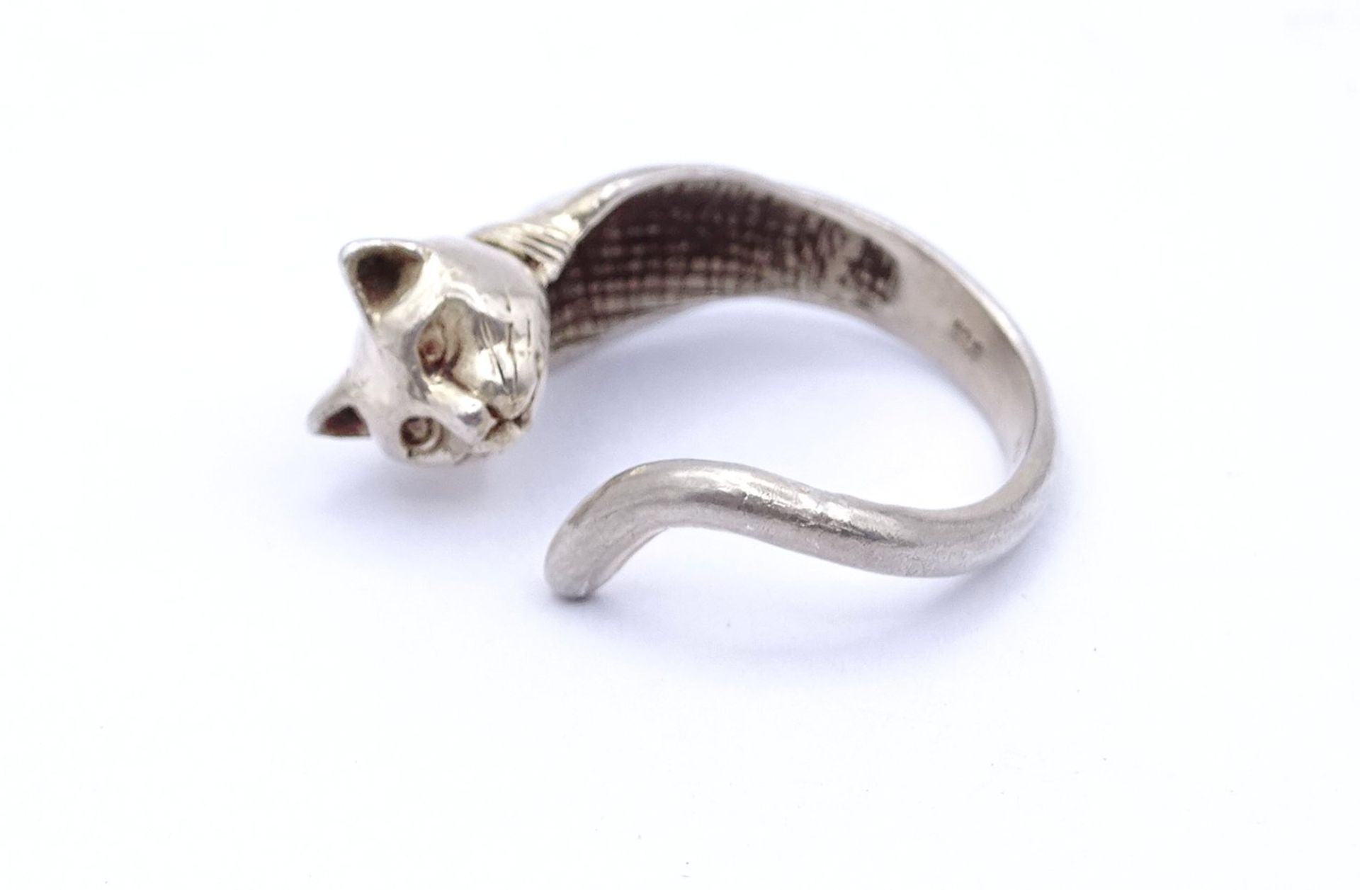 925er Silber Ring in Form einer Katze, 4,60g., offene Ringschiene - Bild 2 aus 3