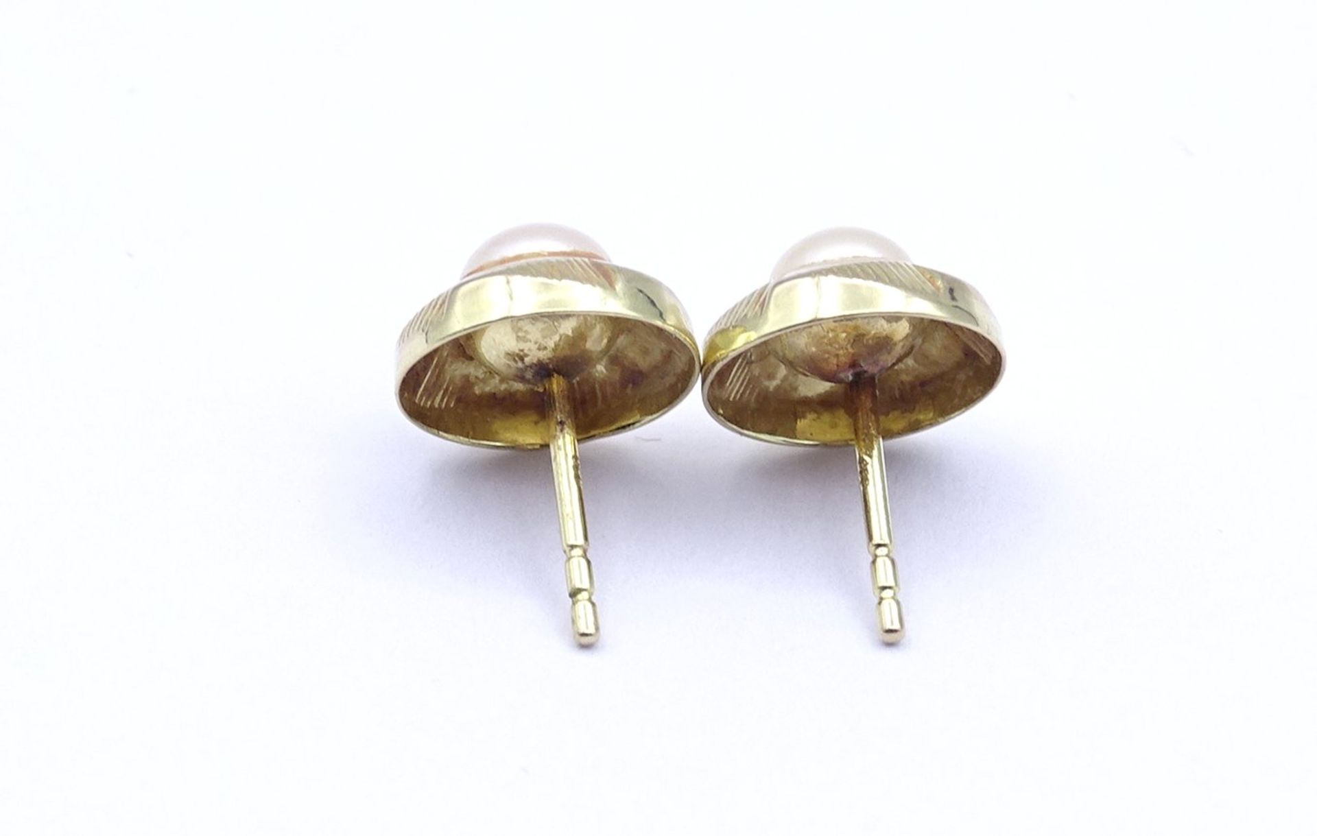 Paar Gold Ohrstecker 0.333 mit Perlen, Schieber nicht bei, zus. 1,3g., D. 9,6mm - Image 3 of 3