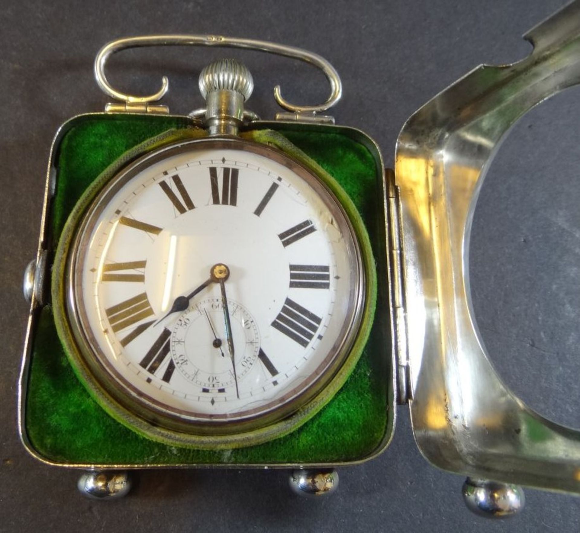 Silber-Taschenuhrengehäuse in Weckerform, S-925-, Birmingham 1910, innen grosse Taschenuhr, Werk lä - Bild 9 aus 14