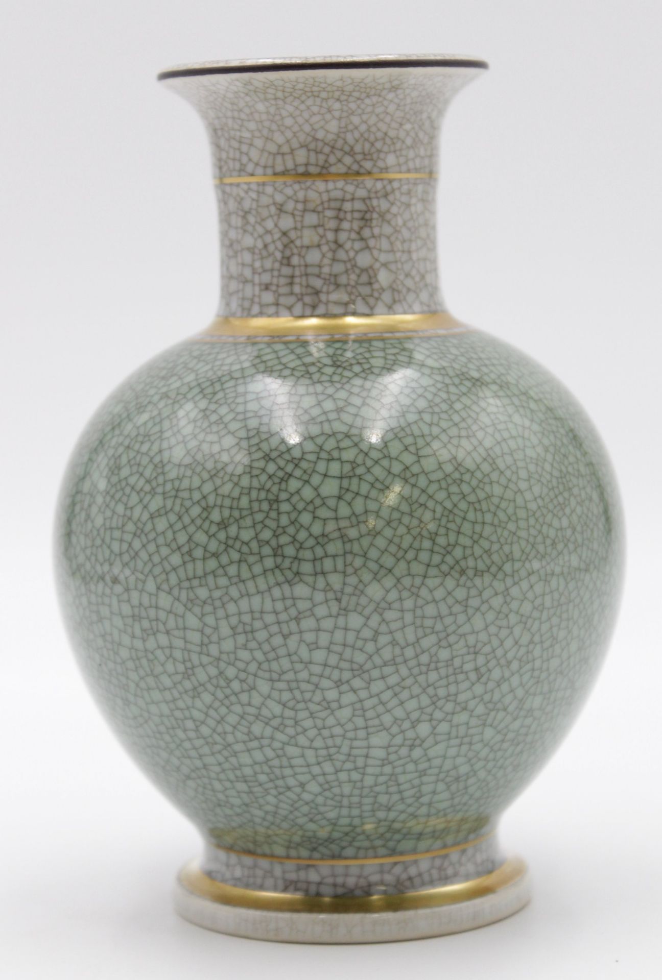 kl. Vase, Royal Copenhagen, grün/grau, Craguelée-Dekor, H-15cm.