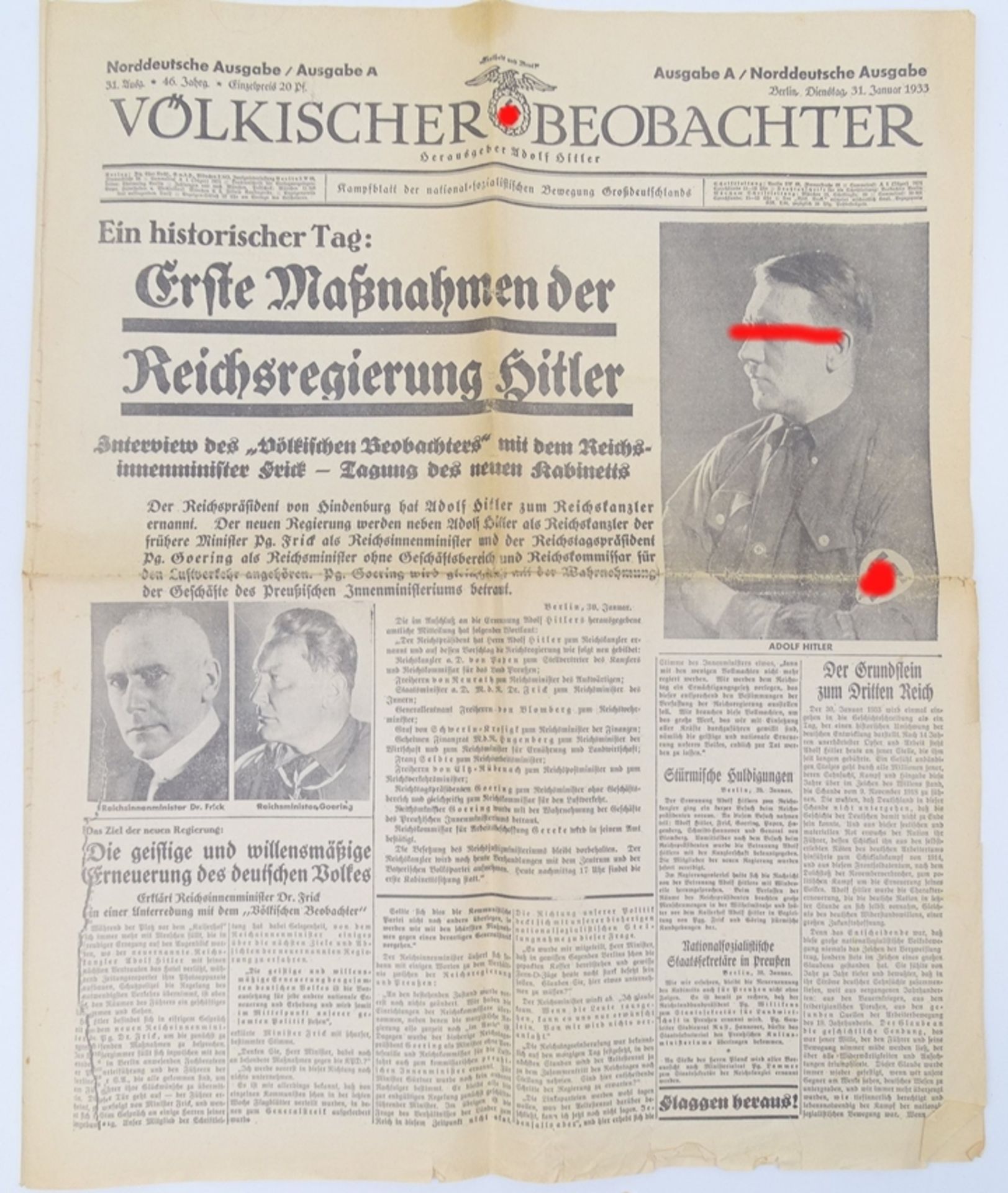 3x orig. Ausgaben, 3.Reich, Völkischer Beobachter 1933, 2x Norddeutsche Ausgabe und 1x Münchner Rei - Bild 3 aus 4