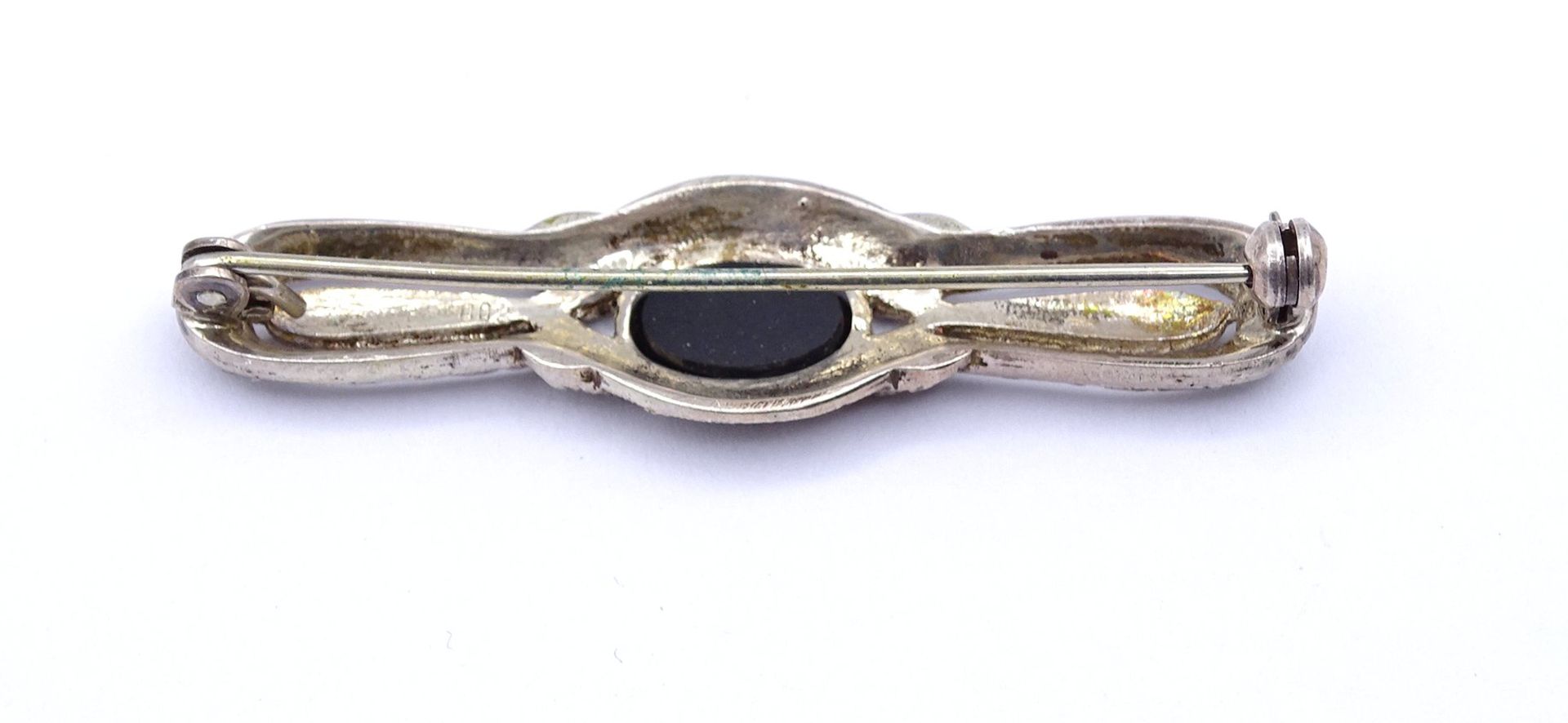 800er Silber Brosche mit Onyx und Markasiten,L. 5,0cm, 5,5g. - Image 3 of 3