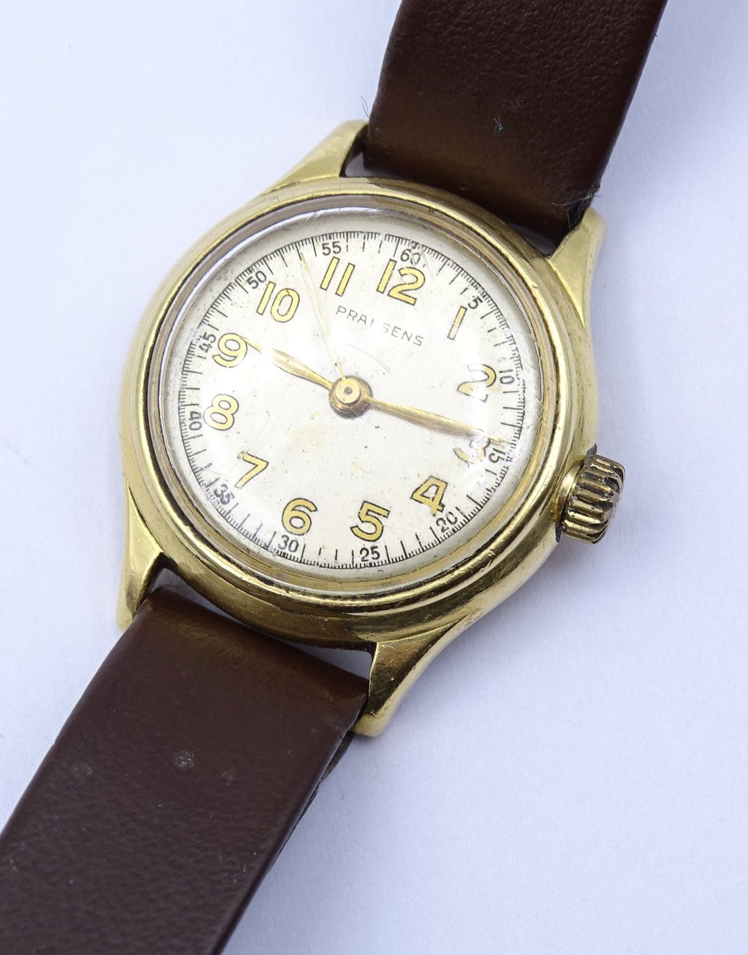 Damen Armbanduhr "Praesens", Goldgehäuse 0.750, mechanisch, Werk läuft, D. 24mm