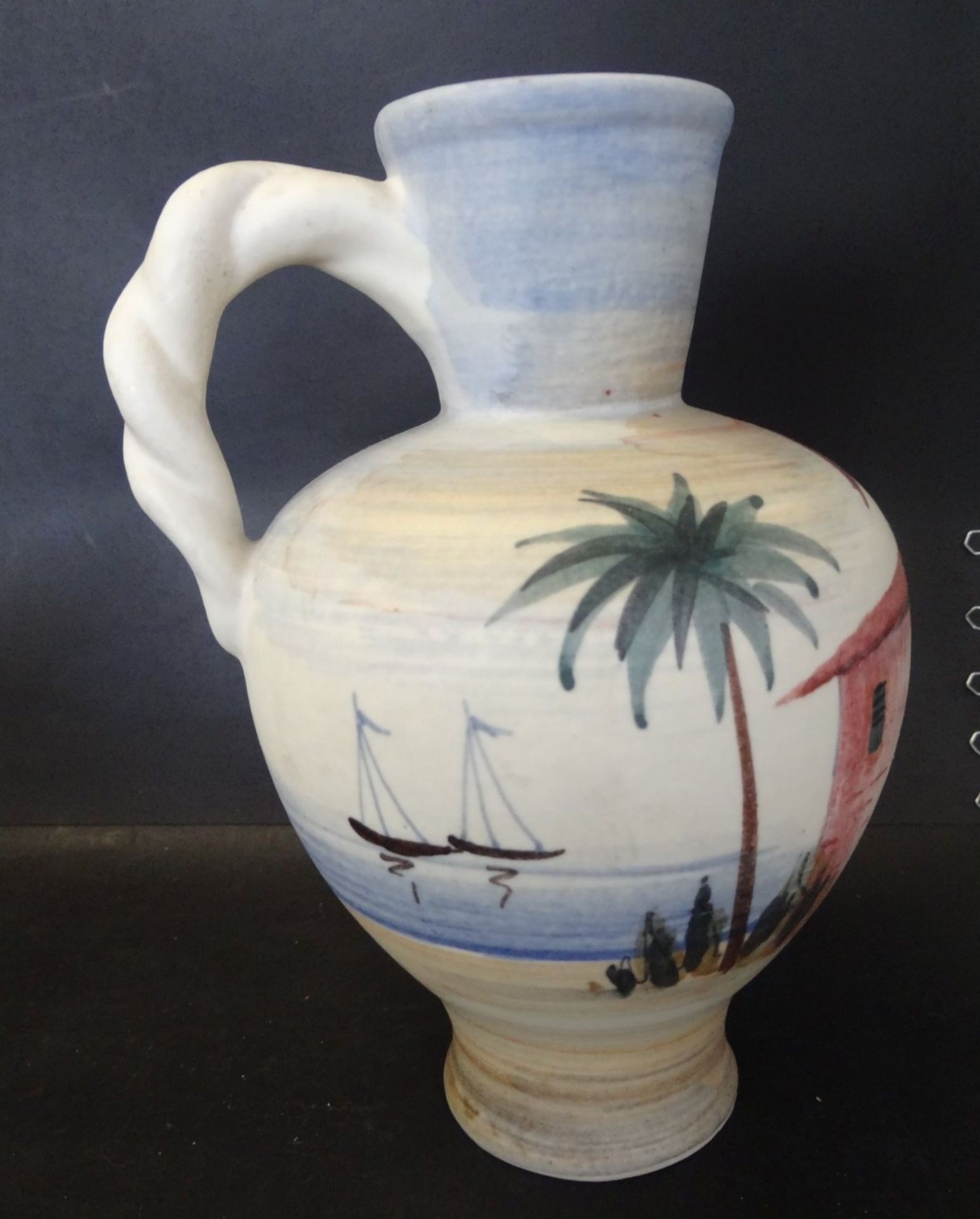 handbemalte Henkelvase, signiert "Jawe&Rimini", H-22 cm - Bild 3 aus 4