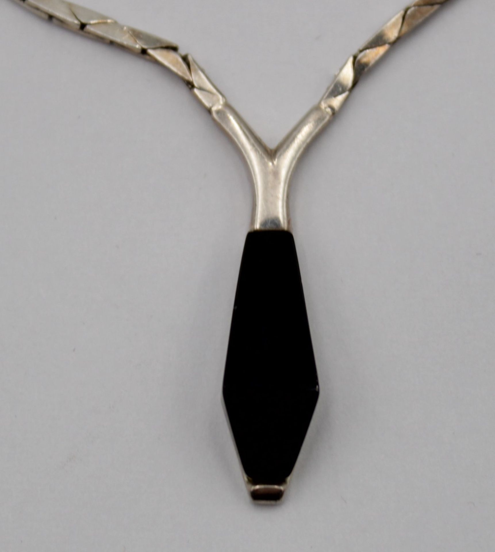 925er Silber-Collier, Onyx, 10,2gr., ca. L-41cm. - Bild 2 aus 6