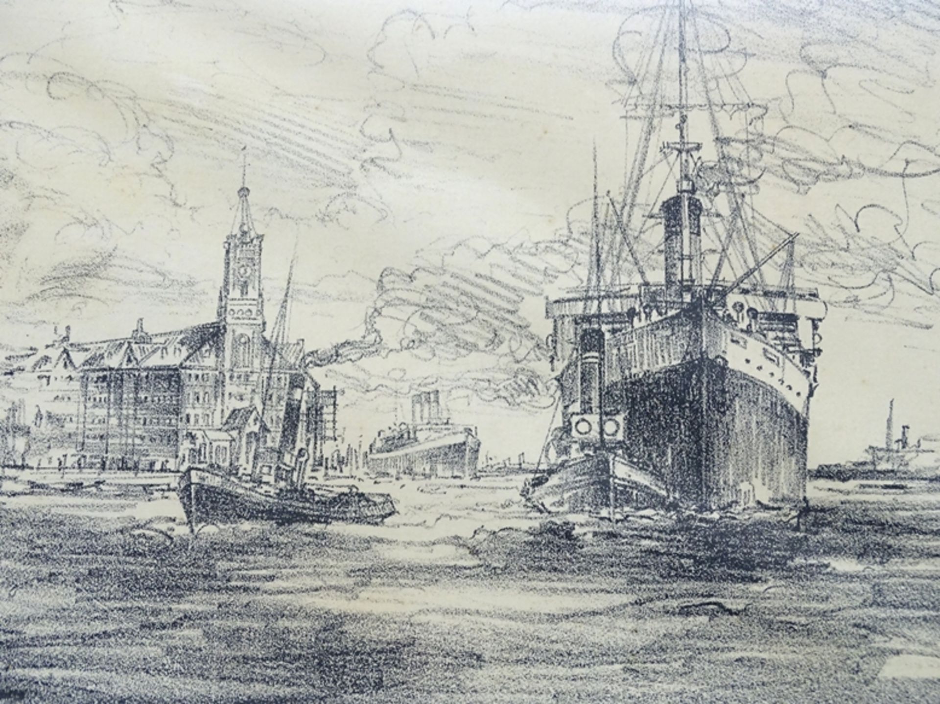 Hamburger Hafen, Alfred Jensen, Lithographie, ger/Glas, RG 21x29cm - Image 4 of 5