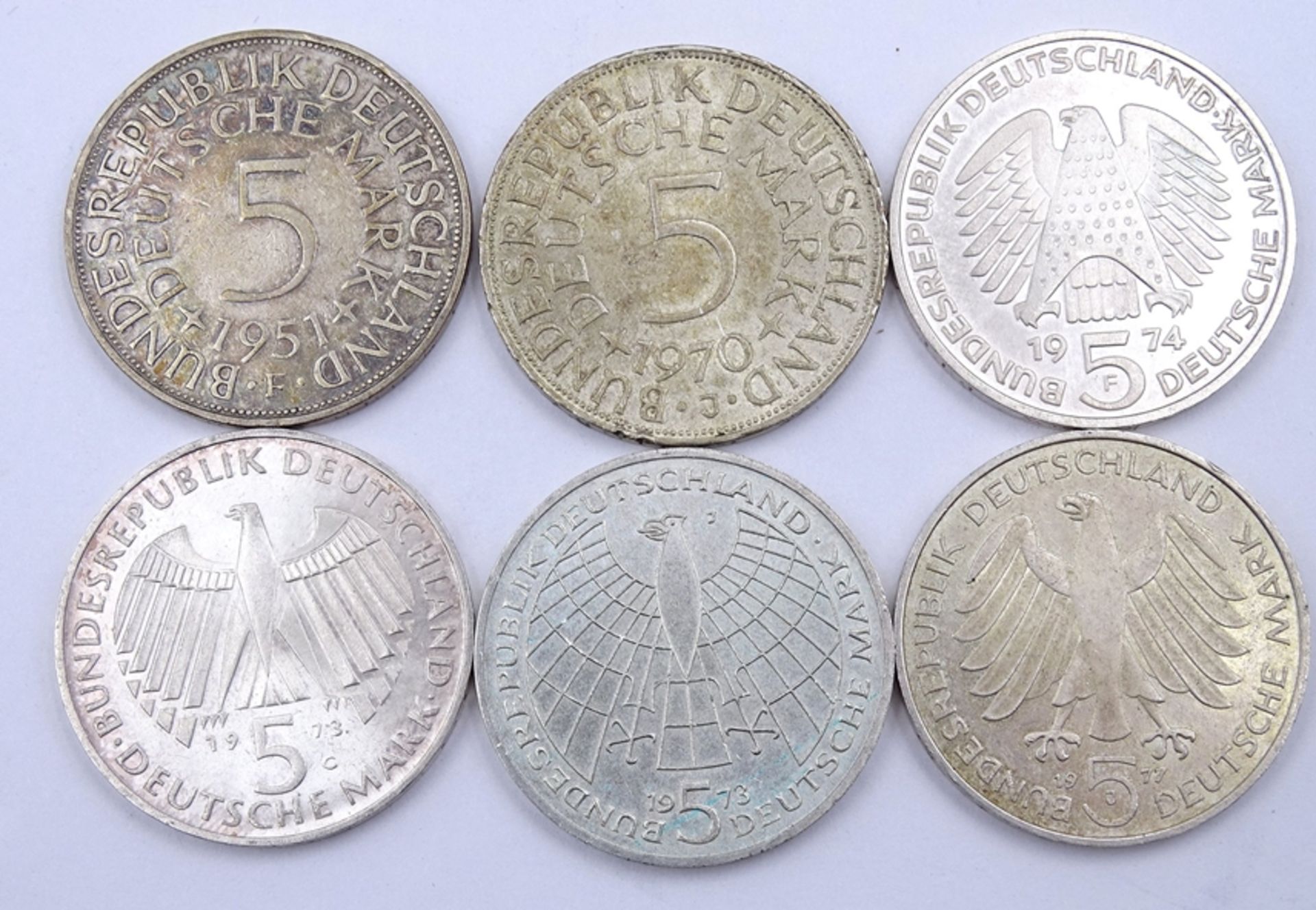 6x 5 DM Münzen = 30 Deutsche Mark