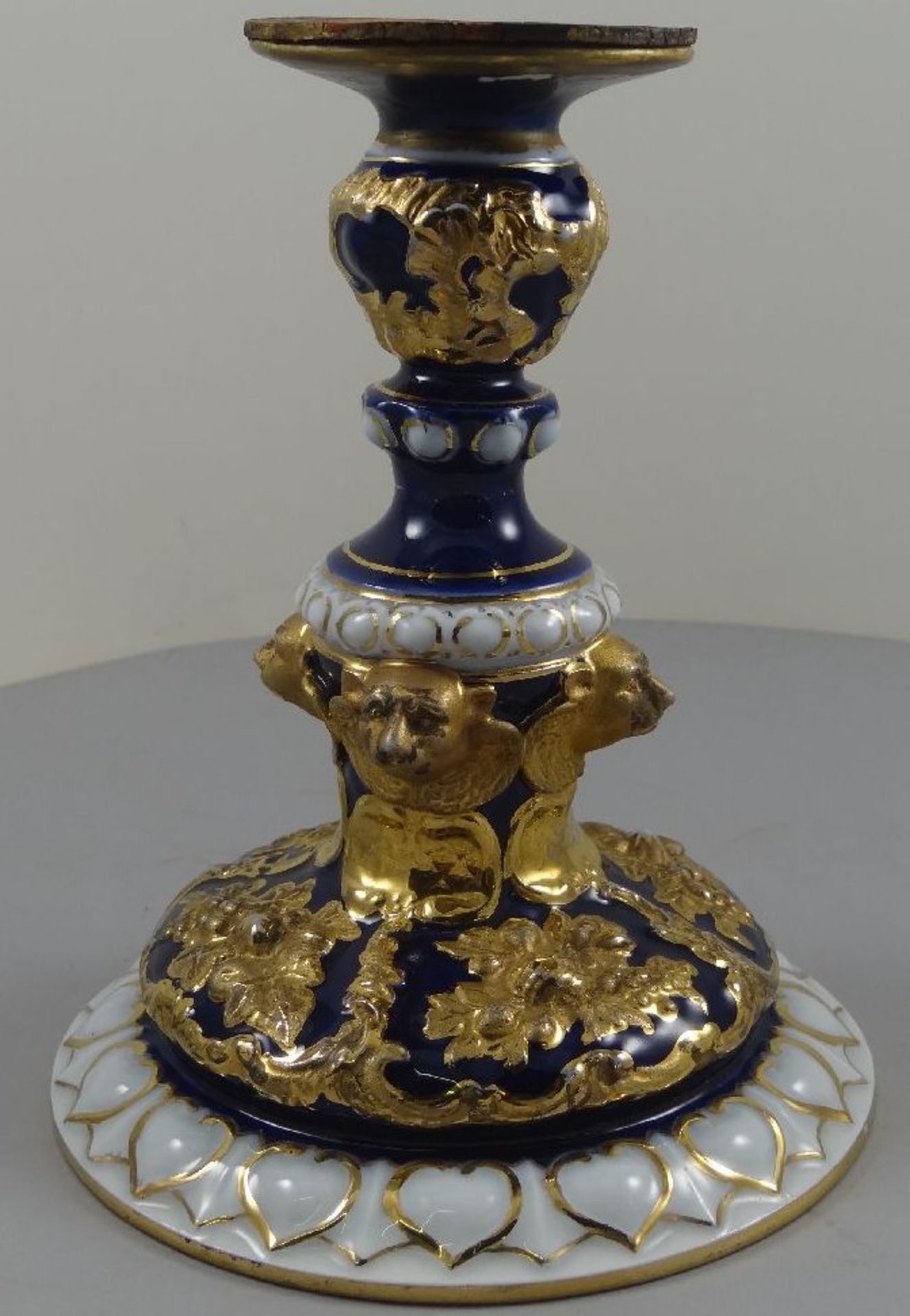 Prunk Tafelaufsatz "Meissen" Schwertermarke um 1850, 1.Wahl, kobalt mit Gold, Stand mit 4 Löwenköpf - Bild 3 aus 8