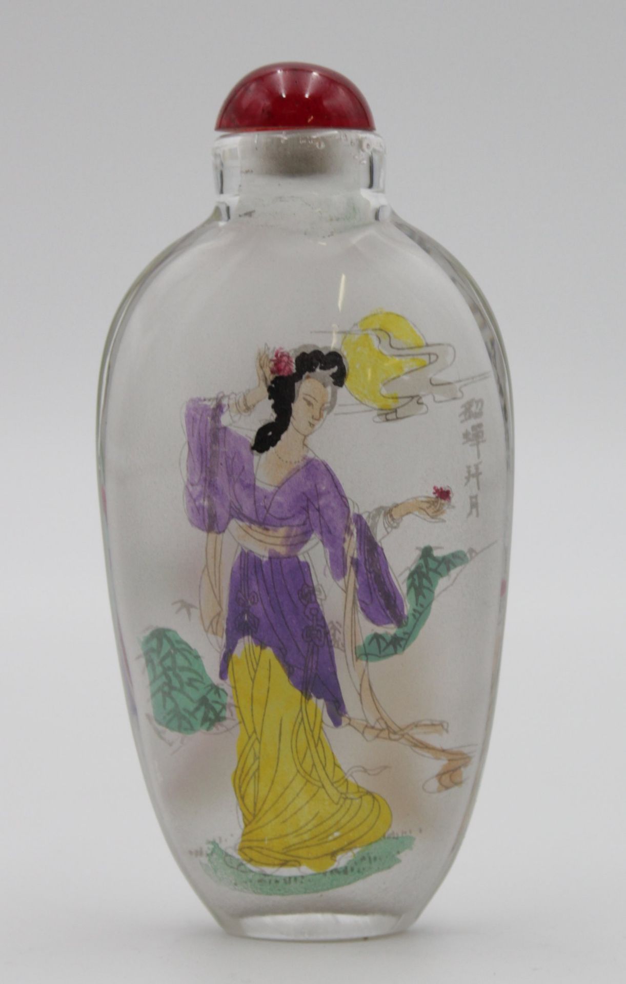 Snuff-Bottle, China, Zwischenglasmalerei, H-9,7cm.