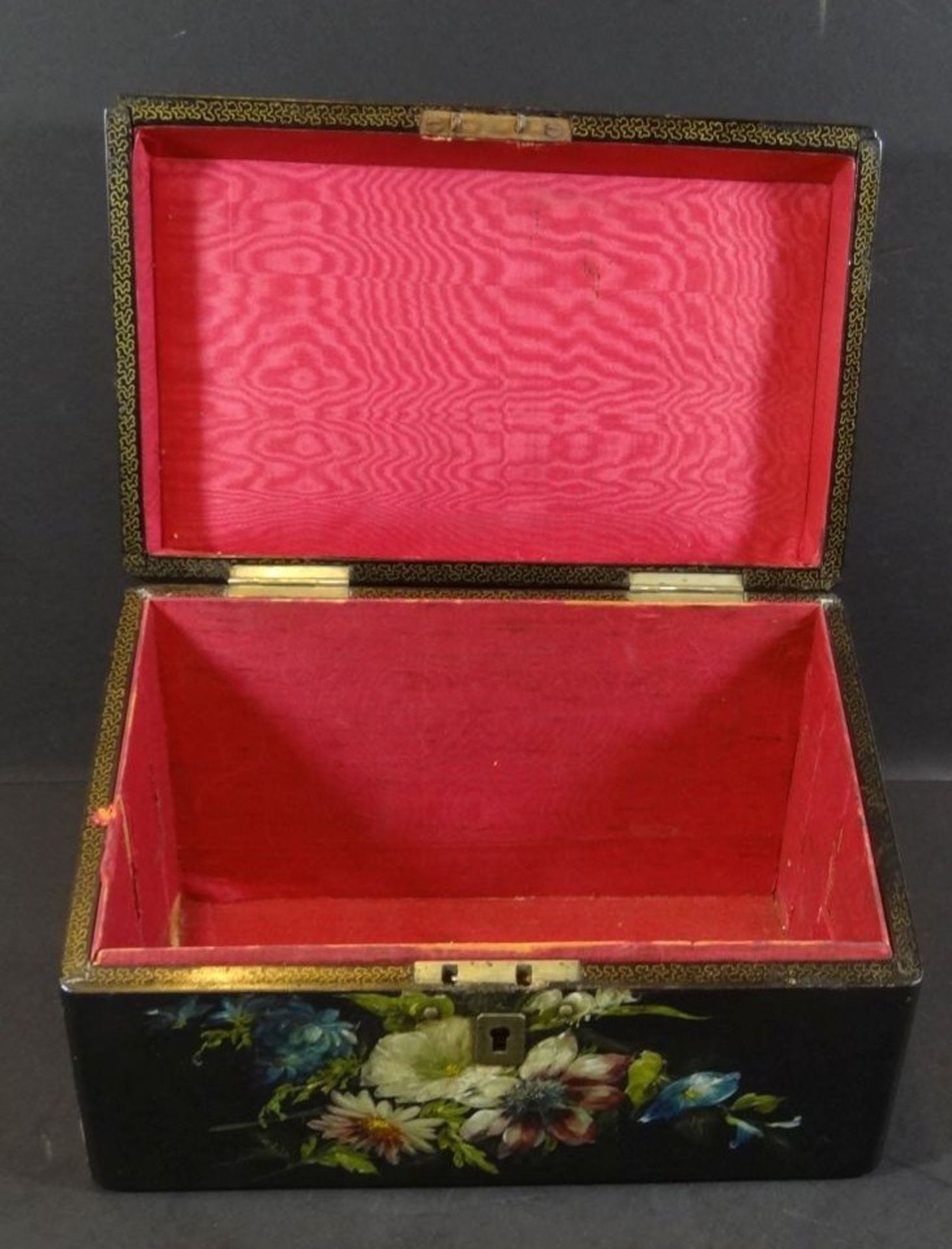 Antike handgemalte Jennens & Bettridge-Schmuck-Box c.1850, abgeschrägter Deckel, gut erhalten, Scha - Bild 6 aus 7