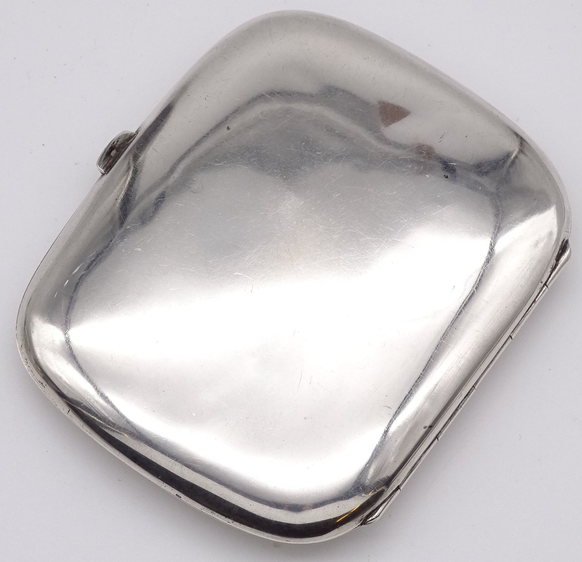 Jugendstil-Zigarettenetui, Silber-800-, mit 3 Granate, 10x8 cm, 102,7 gr., emailliertes Ziermonogra - Bild 4 aus 5