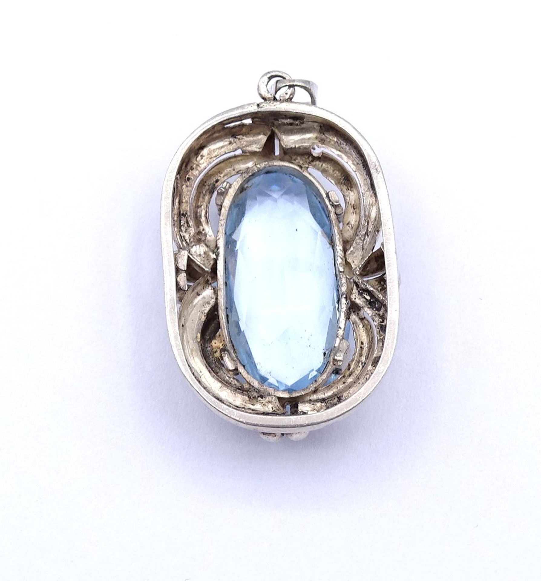 835er Silber Anhänger mit einem oval facc. hellblauen Stein, L. 3,3cm, 4,0g. - Bild 4 aus 4