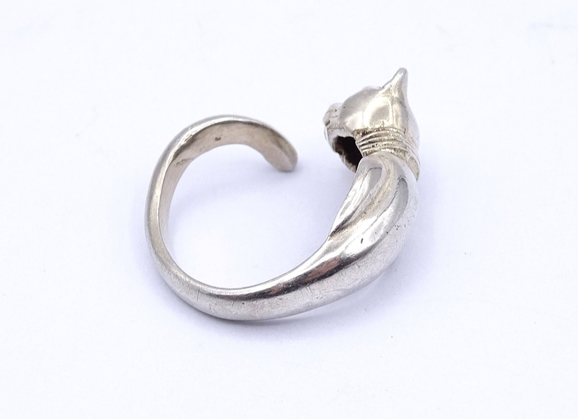 925er Silber Ring in Form einer Katze, 4,60g., offene Ringschiene - Bild 3 aus 3