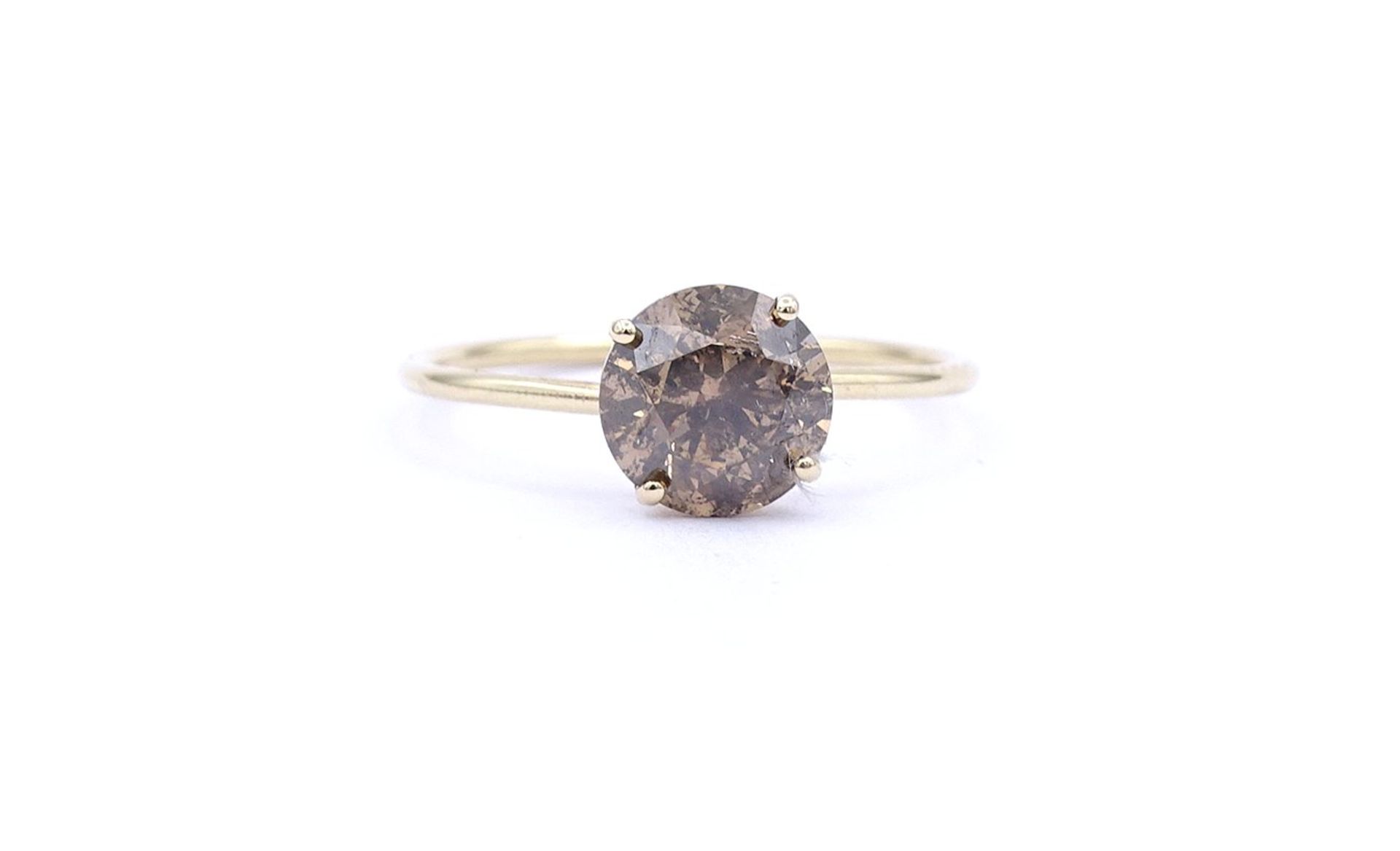 Solitär Ring mit Fancy Brown Diamant 1,60ct., GG 0.585 (14K) , 1,2g., RG 54