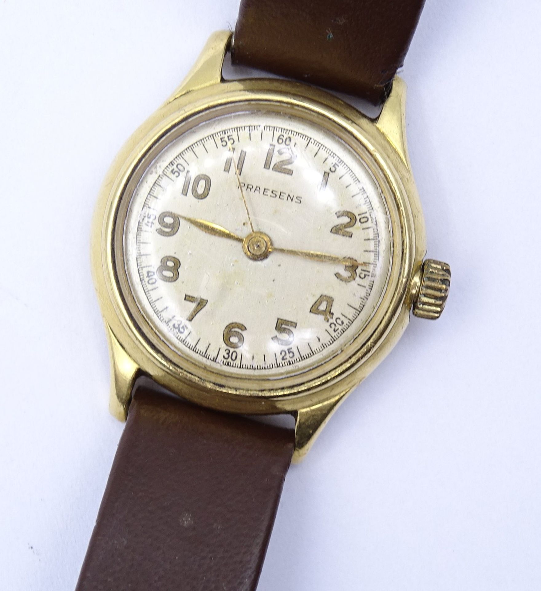 Damen Armbanduhr "Praesens", Goldgehäuse 0.750, mechanisch, Werk läuft, D. 24mm - Bild 2 aus 5