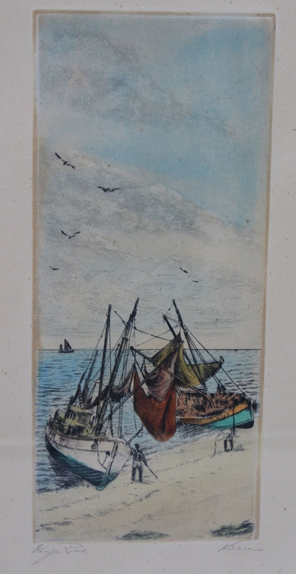 2x Farbradierungen, maritime Motive, je unleserl. signiert, ger./Glas, RG 39,5 x 22,2cm. - Image 3 of 5