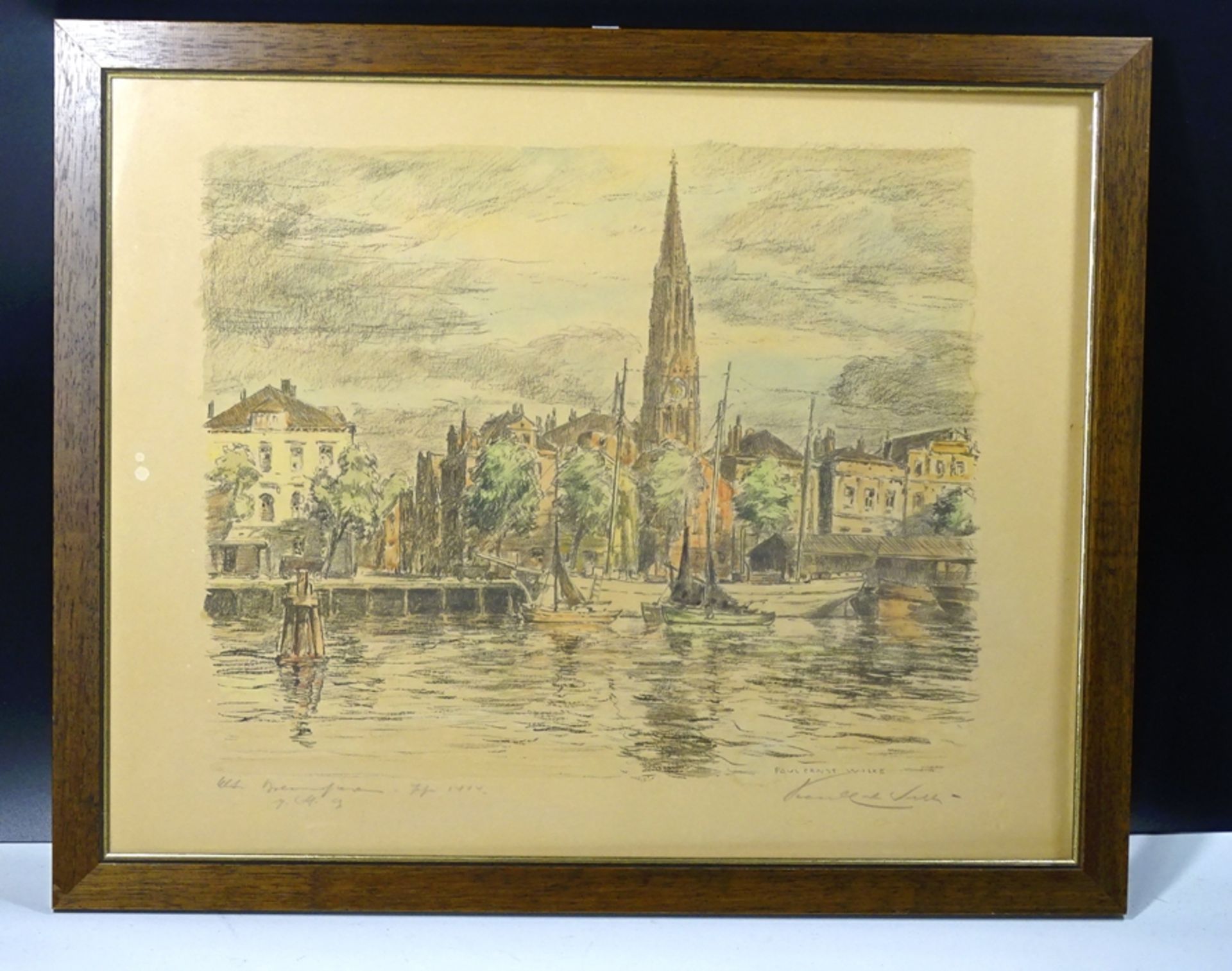 Paul Ernst WILKE (1894-1972), Lithographie "Bremerhaven", ger/Glas, RG 44 x 54cm