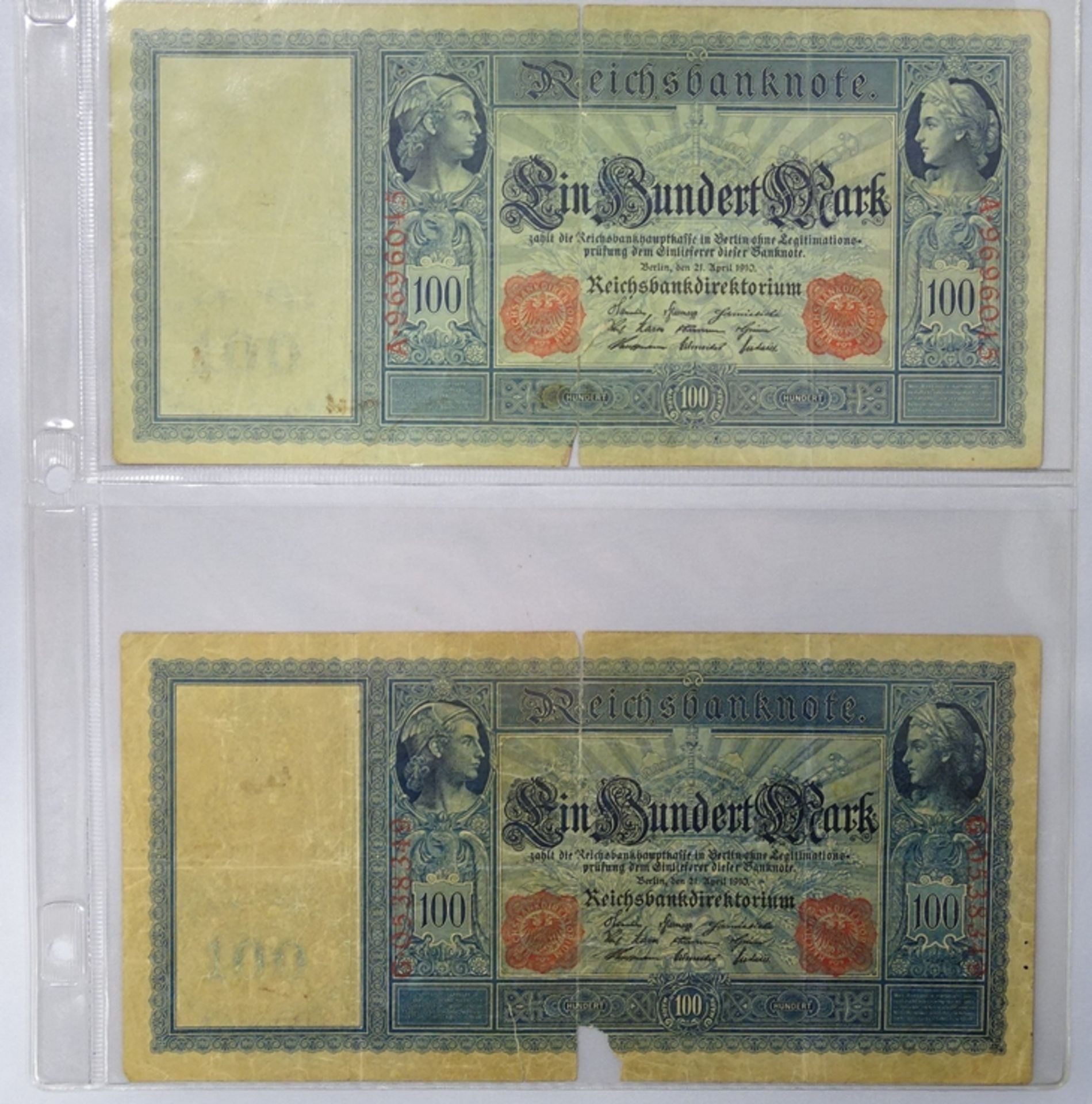 2x Einhundert Mark 1910, Reichsbanknoten