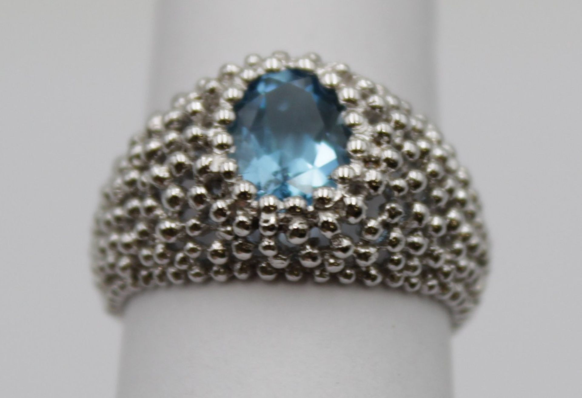 925er Silber-Ring, blauer facett. Stein, 5,3gr., RG 56 - Bild 3 aus 5