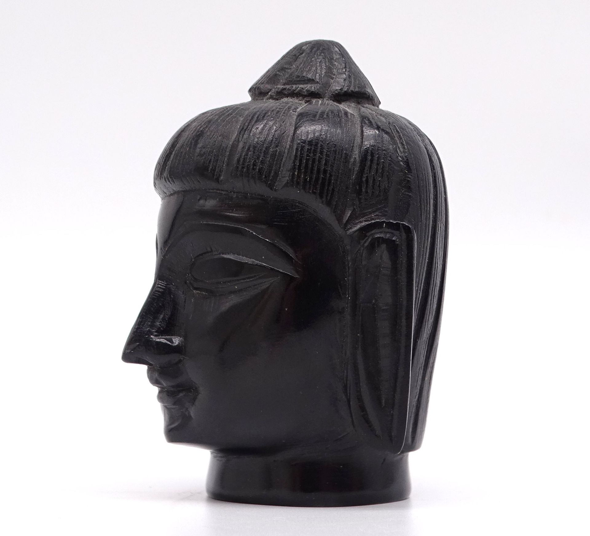 kl. schwerer Buddha Kopf "villa collection denmark", wohl Obsidian, H. 11cm - Bild 2 aus 4