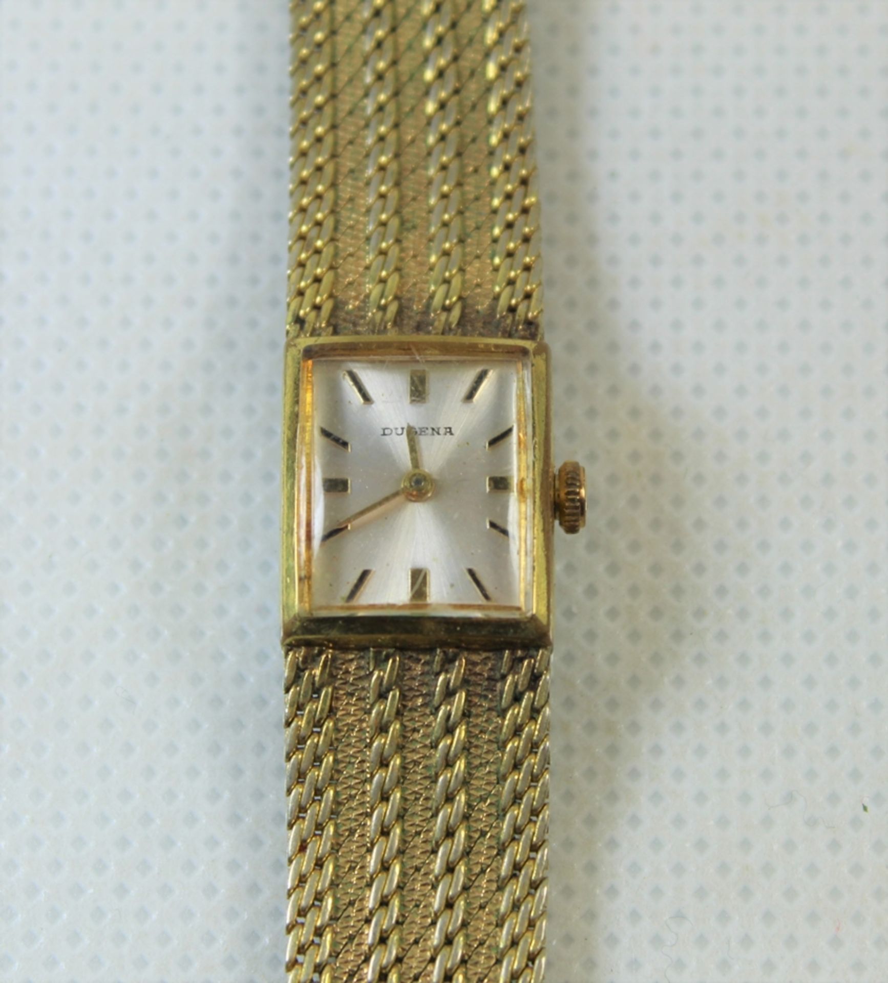 Damen Armbanduhr, Dugena, Quarzwerk, Gehäusemaße ca.: 1,7 x 1,7cm mit Krone gemessen, vergoldet, Fu