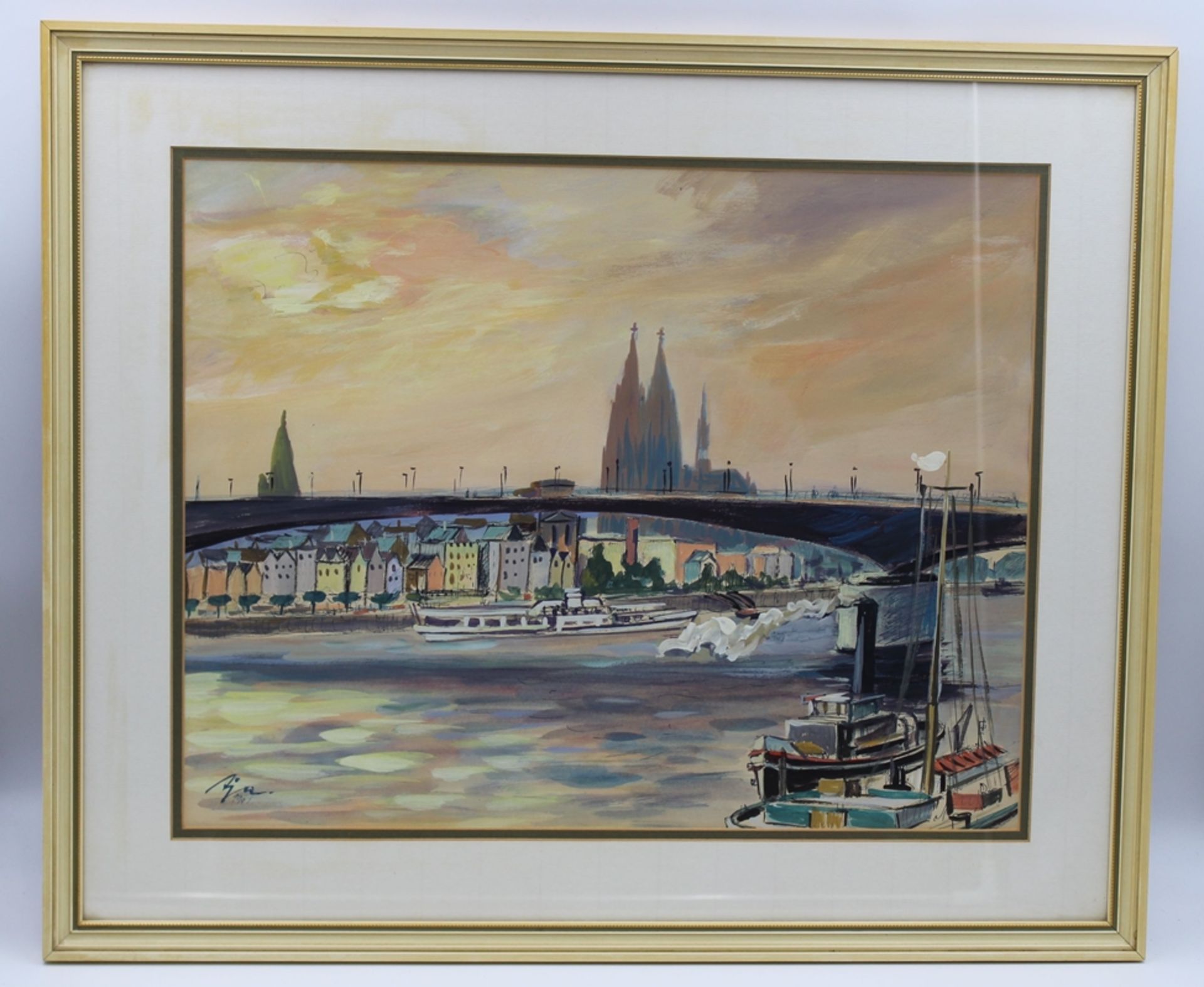 unleserl.signierte Ansicht Köln, datiert 1965, ger./Glas, RG 58 x 61cm. - Bild 2 aus 4