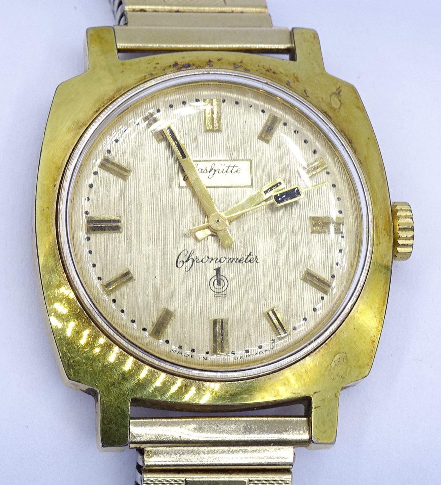 Herren Armbanduhr "Glashütte", Q1, Chronometer,Cal. 70.3 mechanisch, Werk läuft, Gehäuse 35 x 35mm, - Image 3 of 5