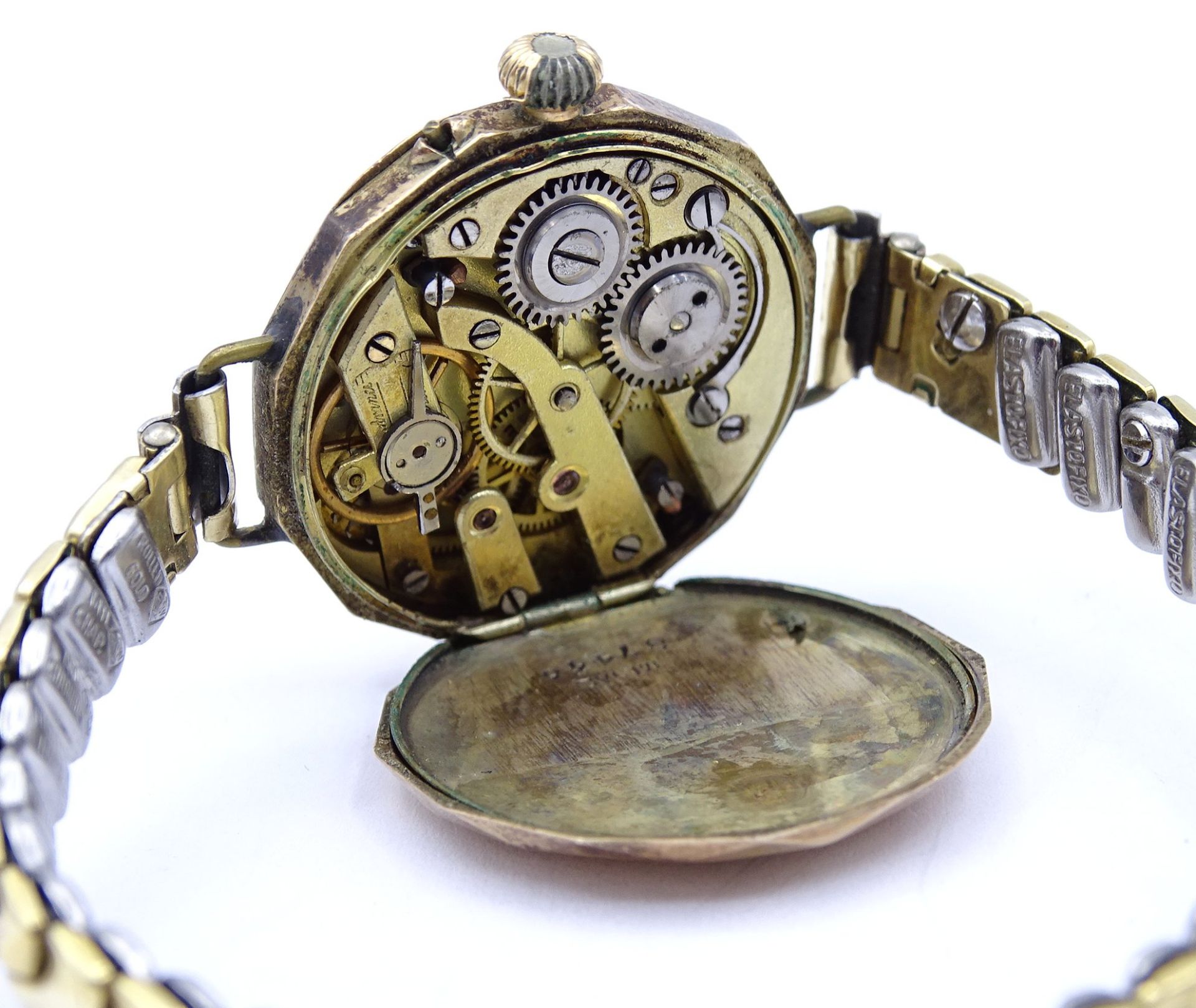 Damen Armbanduhr aus TU gefertigt, Gehäuse und 1x Deckel Gold 0.585, mechanisch, Werk läuft, D. 26m - Bild 6 aus 6