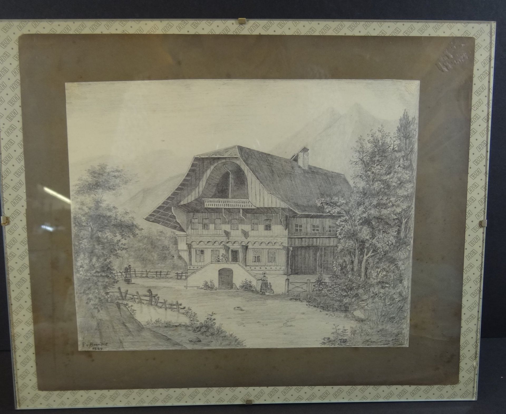 Wilhelm Ferdinand VON BRANDIS (1817-1851)1847 "Einsamer Berghof"  Handzeichnung