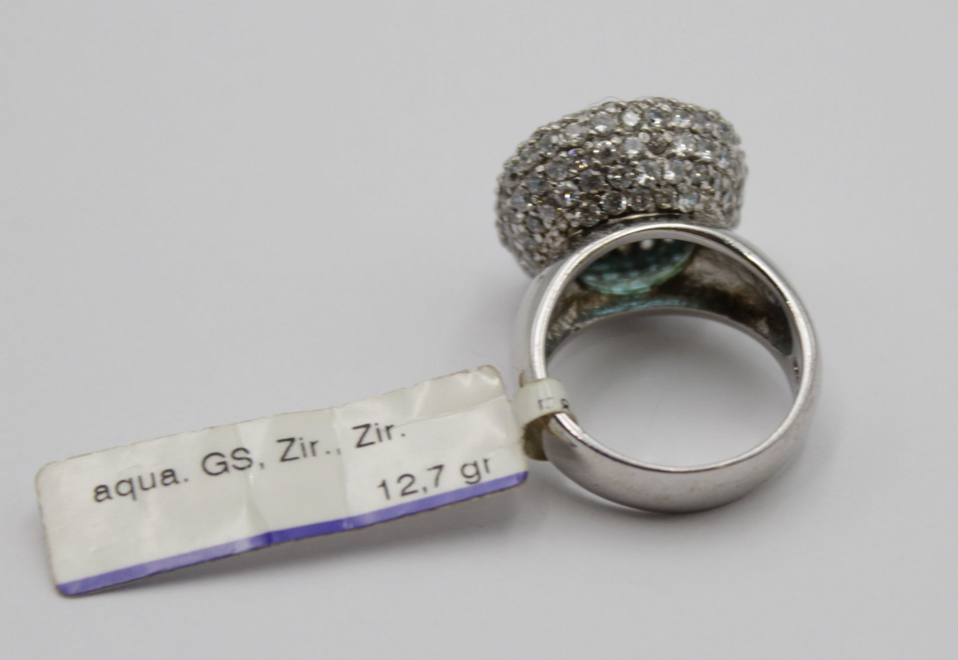 925er Silber-Ring, blauer und farblose Zirkone, ca. 13gr, RG 59 - Bild 2 aus 6