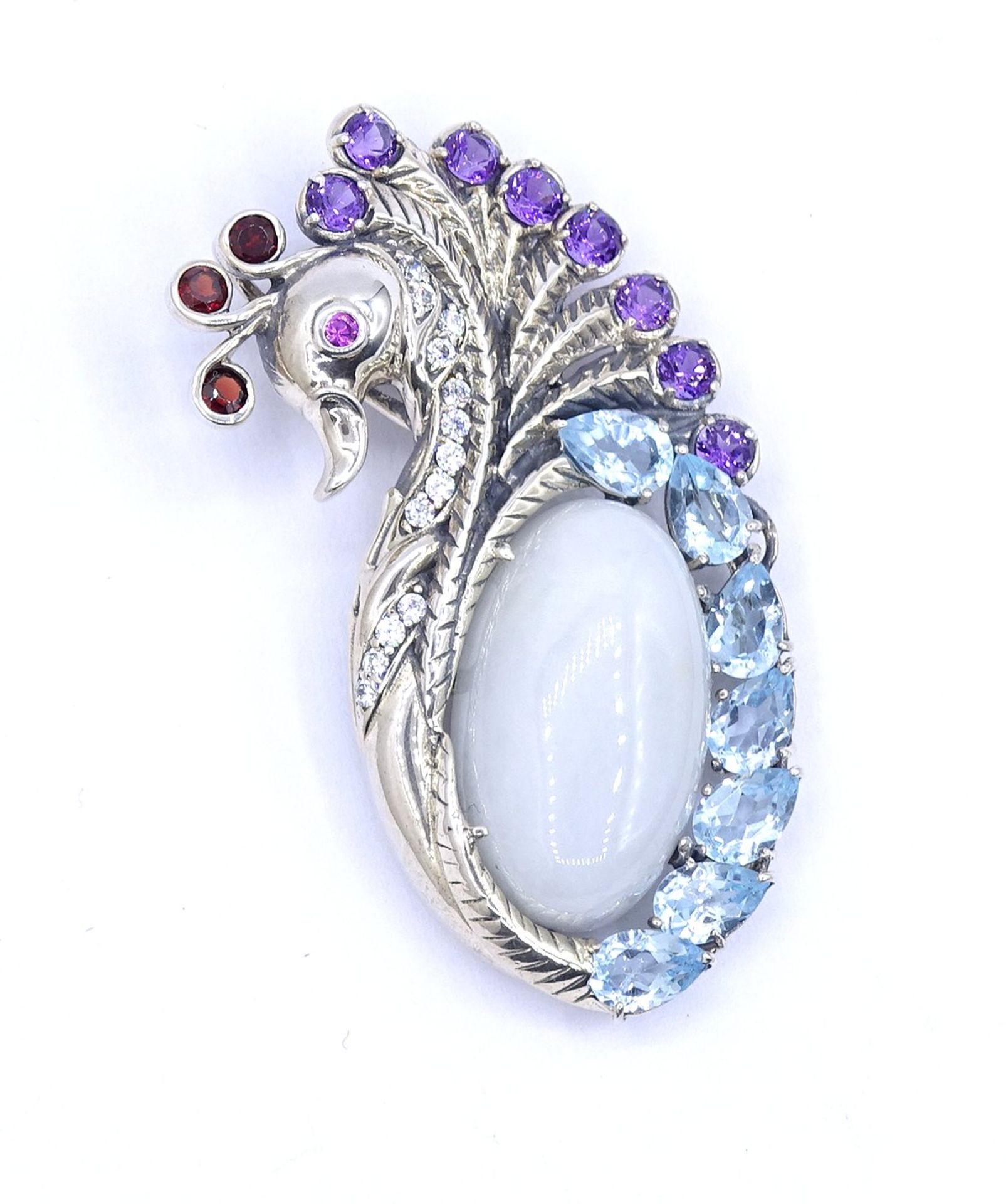 Figürlicher Edelstein Silber Anhänger, Sterlingsilber 0.925 mit Amethyste,Granat und Blautopase, L. - Image 4 of 5